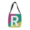 Initial Letter 'R' Colorblock Adjustable Tote Bag — Monogram Alphabet Shoulder Bag