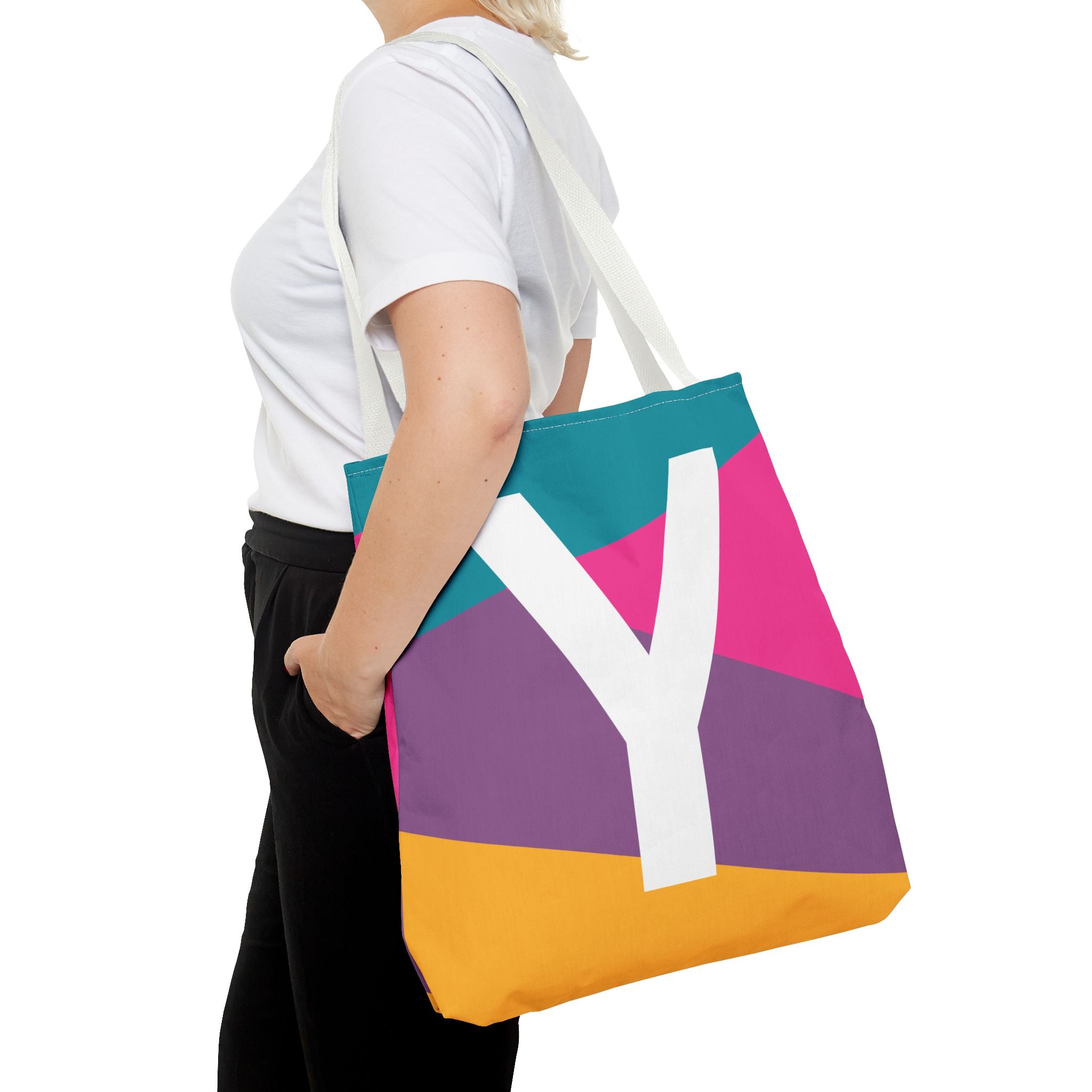 Monogram 'Y' Colorblock Tote Bag — Personalized Initial Y Shoulder Tote