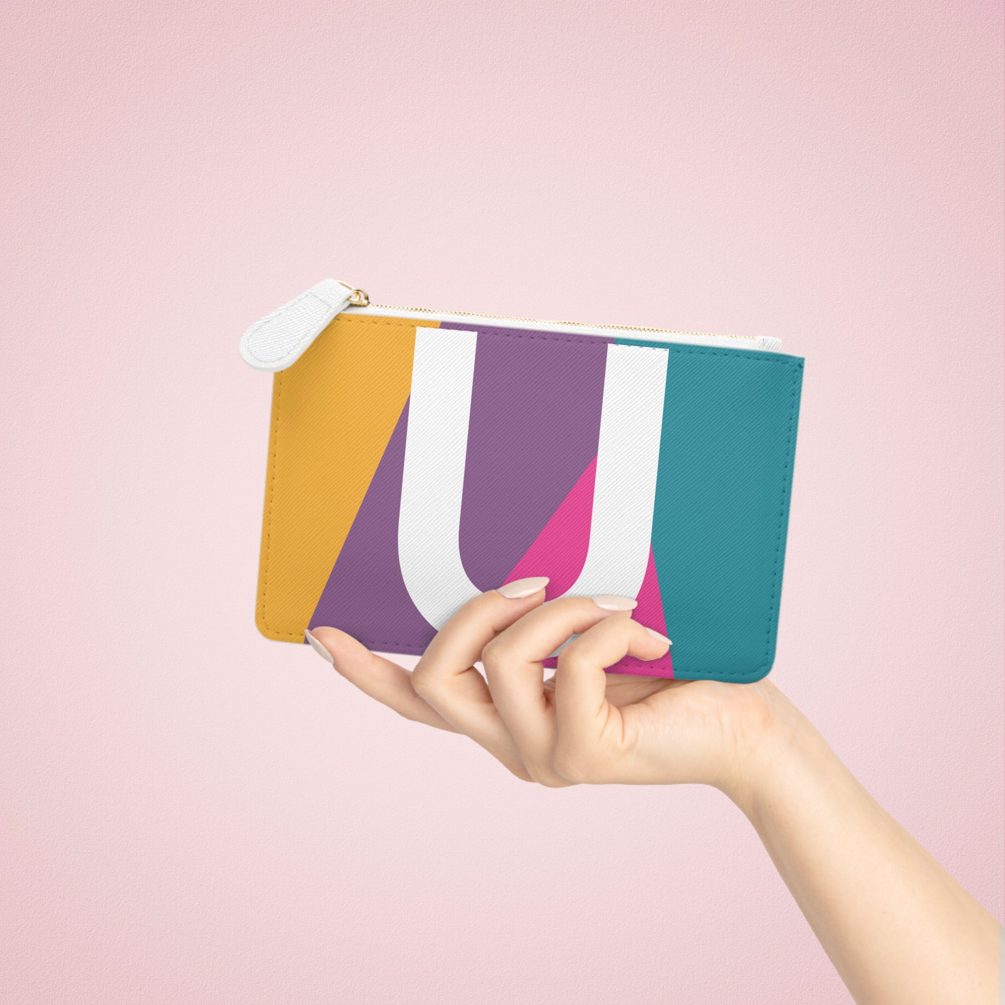 Initial U Mini Clutch — Colorblock Monogram Wristlet Wallet