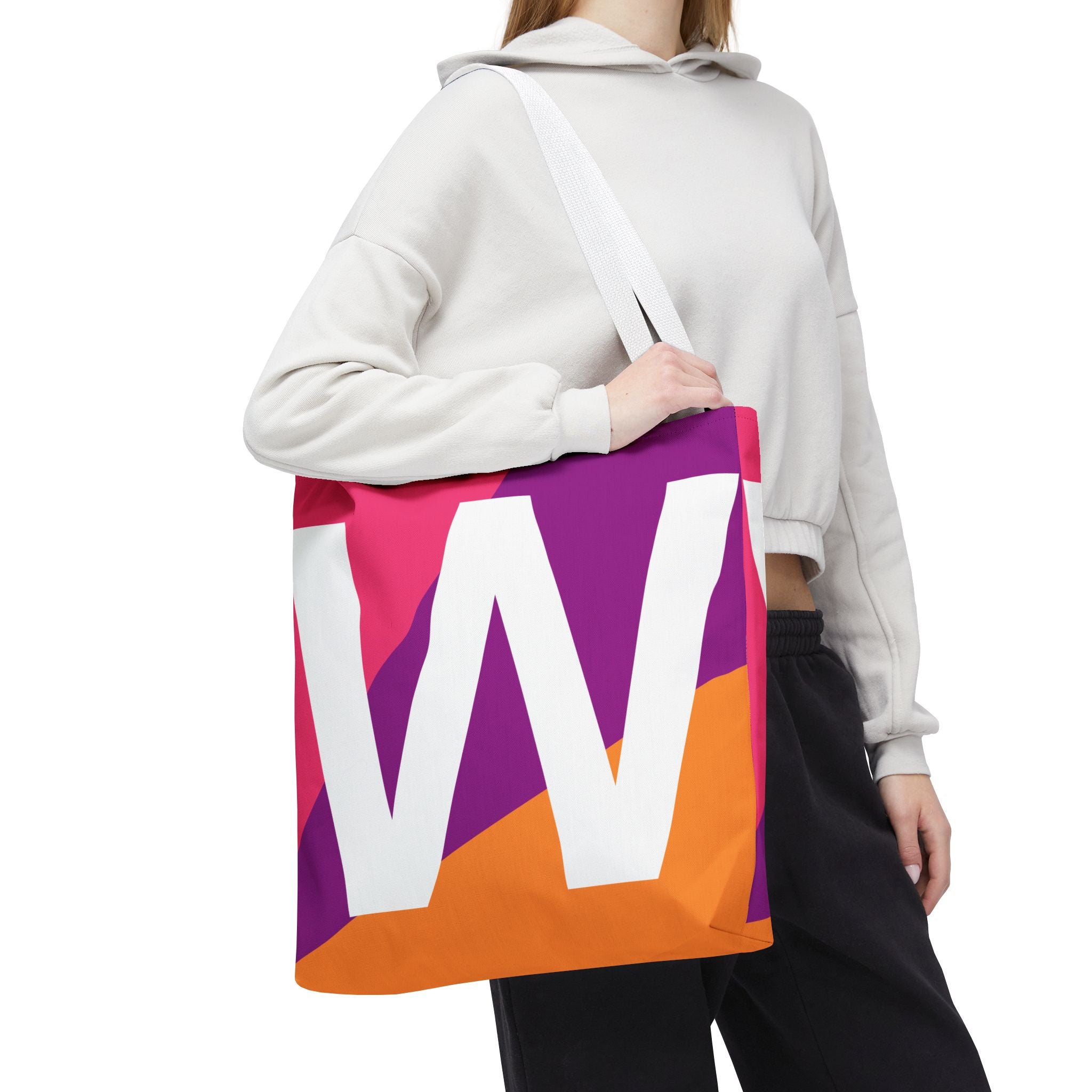 Monogram 'W' Colorblock Tote Bag — Personalized Initial W Shoulder Tote