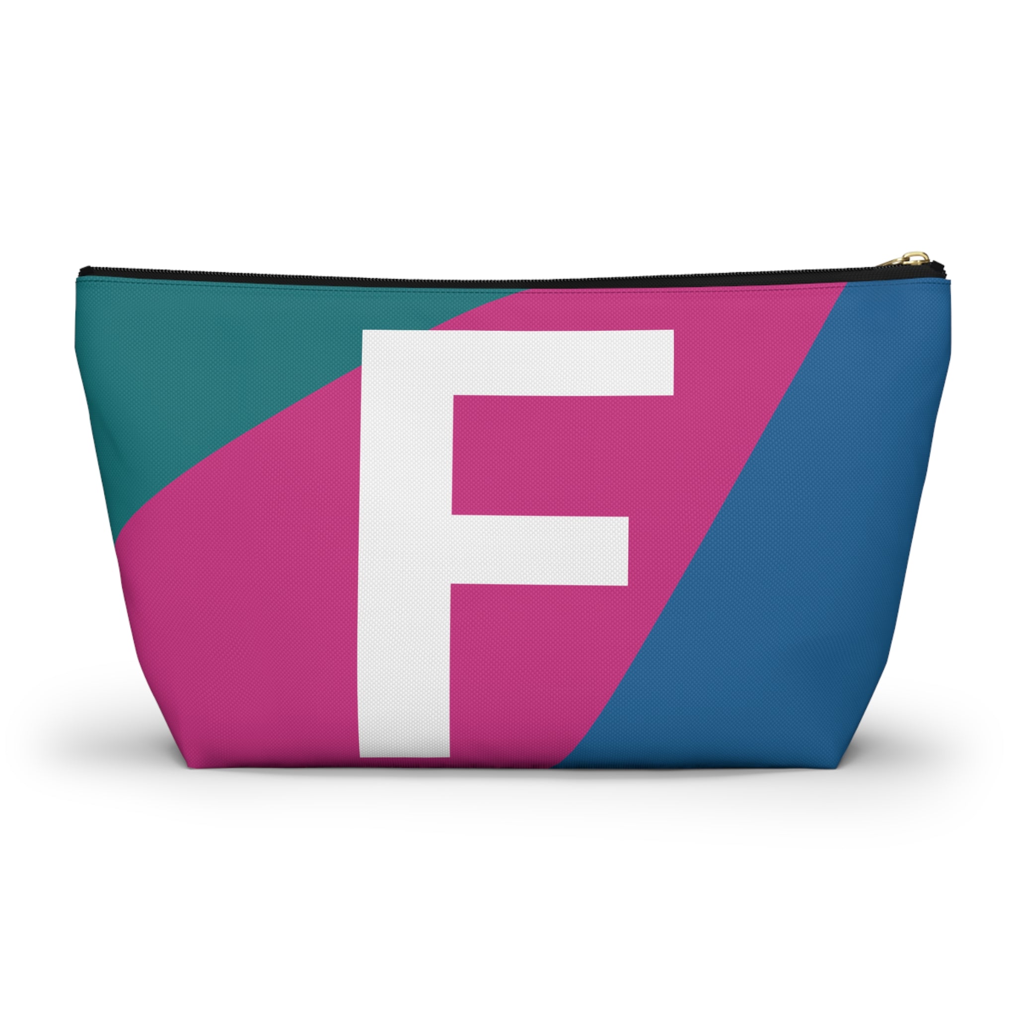 Initials Colorblock Accessory Pouch — Monogram F T-Bottom Cosmetic Bag