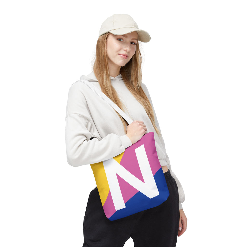 Monogram 'N' Colorblock Tote Bag — Personalized Initial N Shoulder Tote