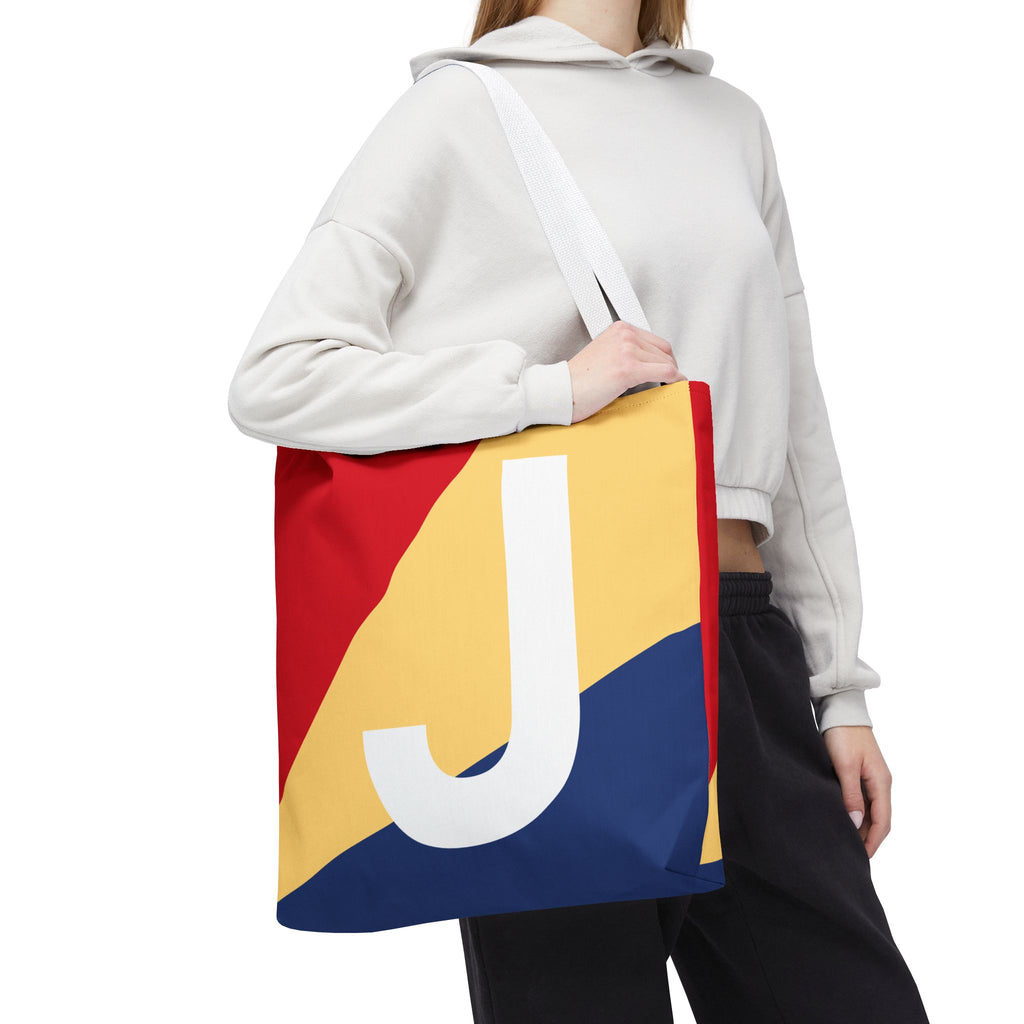 Monogram 'J' Colorblock Tote Bag — Personalized Initial J Shoulder Tote