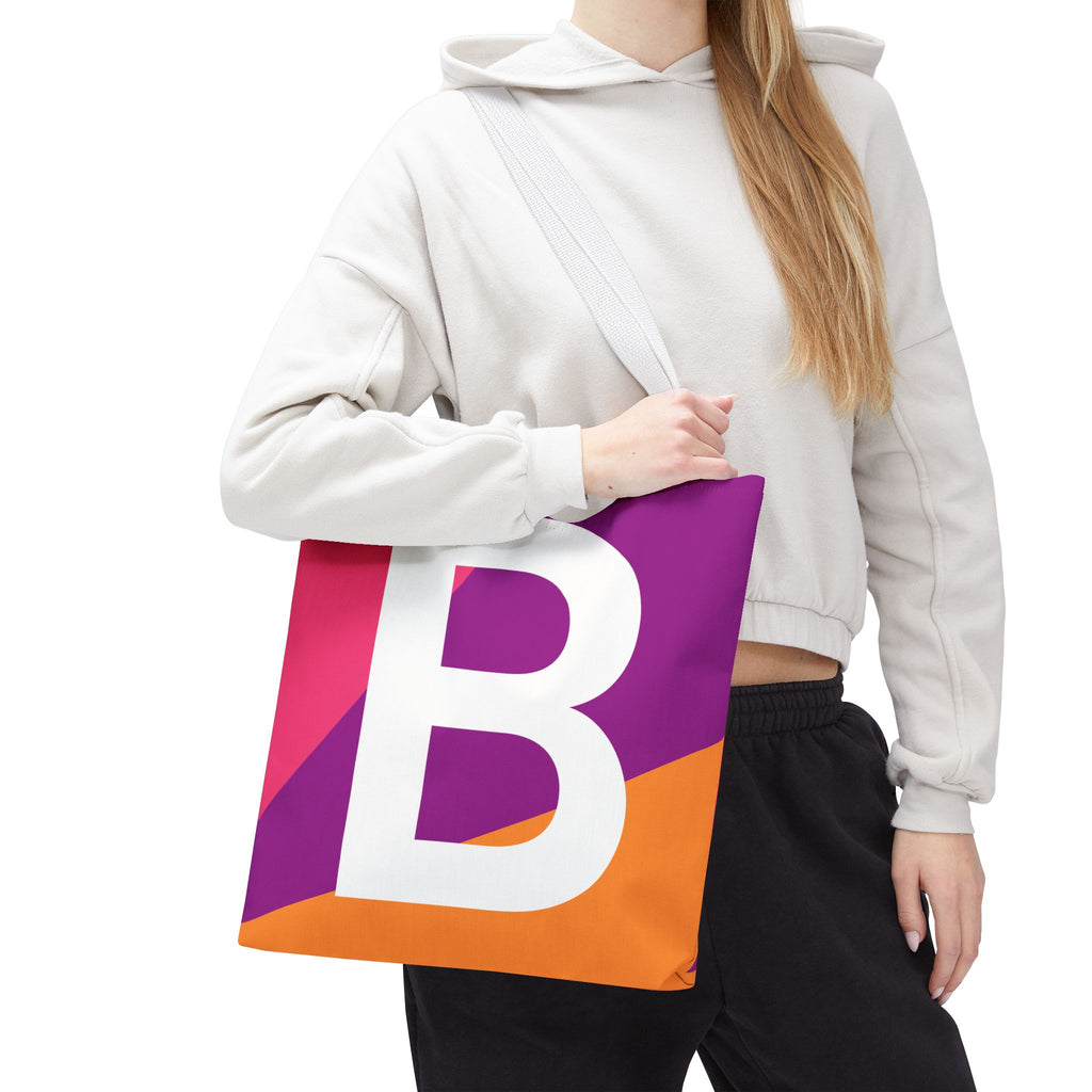 Monogram 'B' Colorblock Tote Bag — Personalized Initial B Shoulder Tote