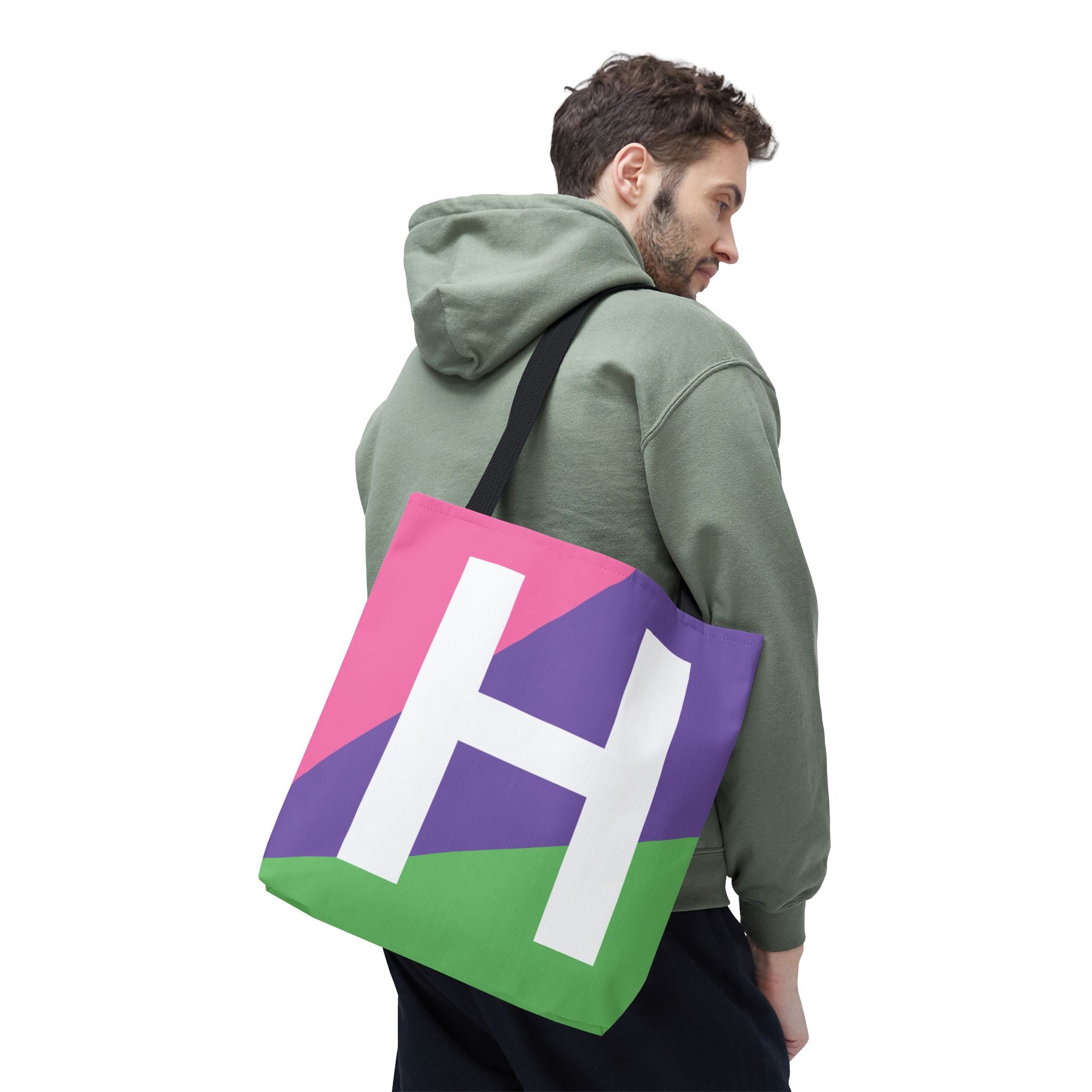 Monogram 'H' Colorblock Tote Bag — Personalized Initial H Shoulder Tote