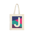 Initial J Colorblock Canvas Tote Bag — Monogram Letter J Reusable Grocery Tote