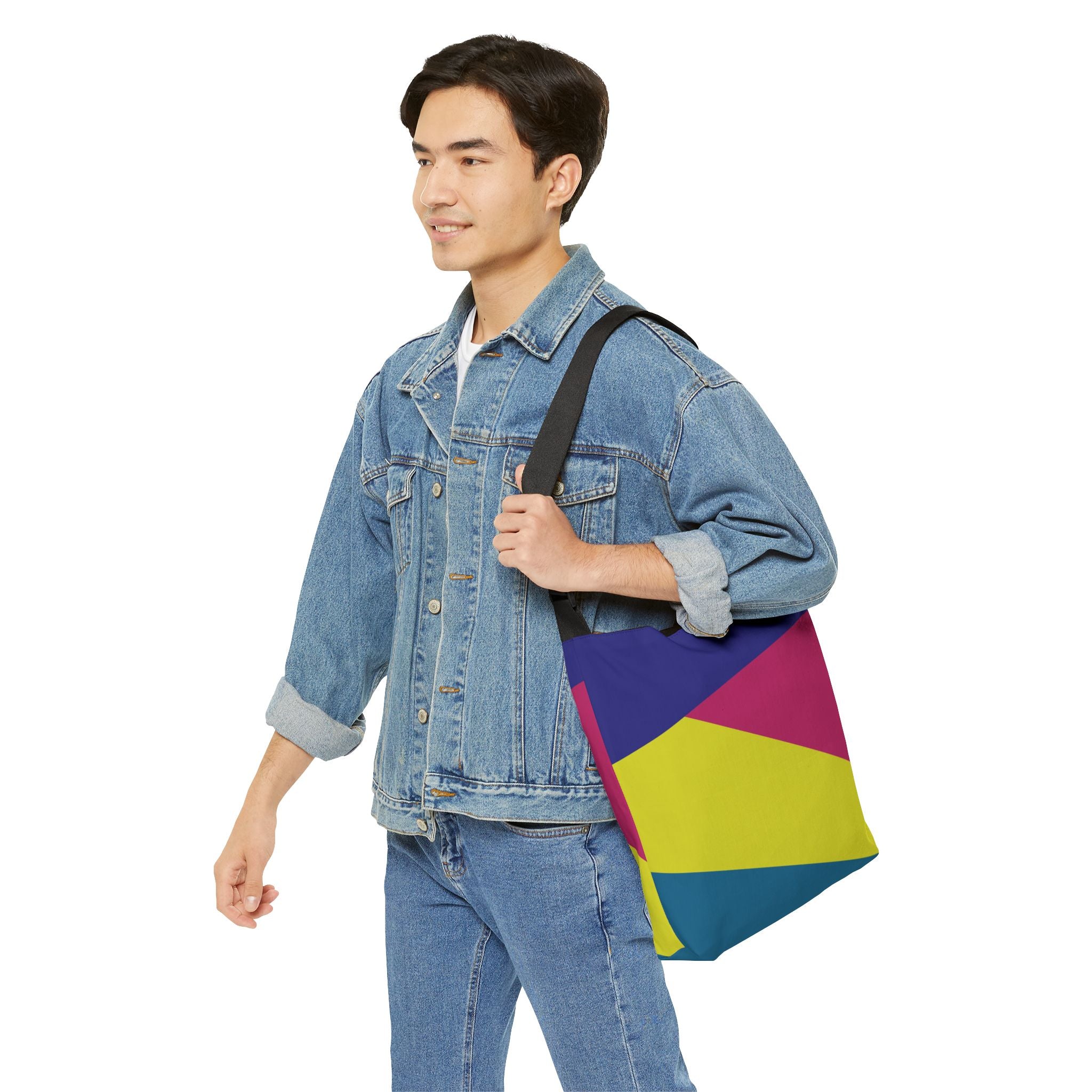 Colorblock Geometric Tote Bag — Adjustable Strap, Bright Abstract Pattern