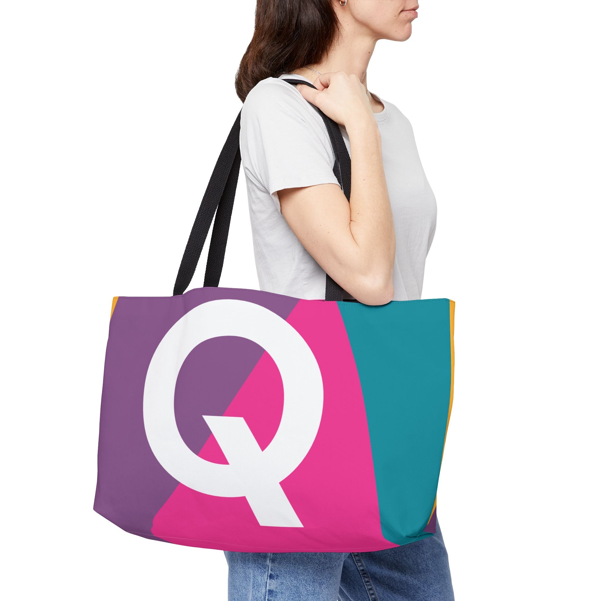 Personalized 'Q' Colorblock Tote Bag — Monogram Weekender Tote