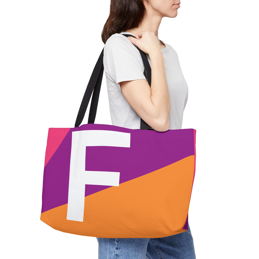 Personalized 'F' Colorblock Tote Bag — Monogram Weekender Tote
