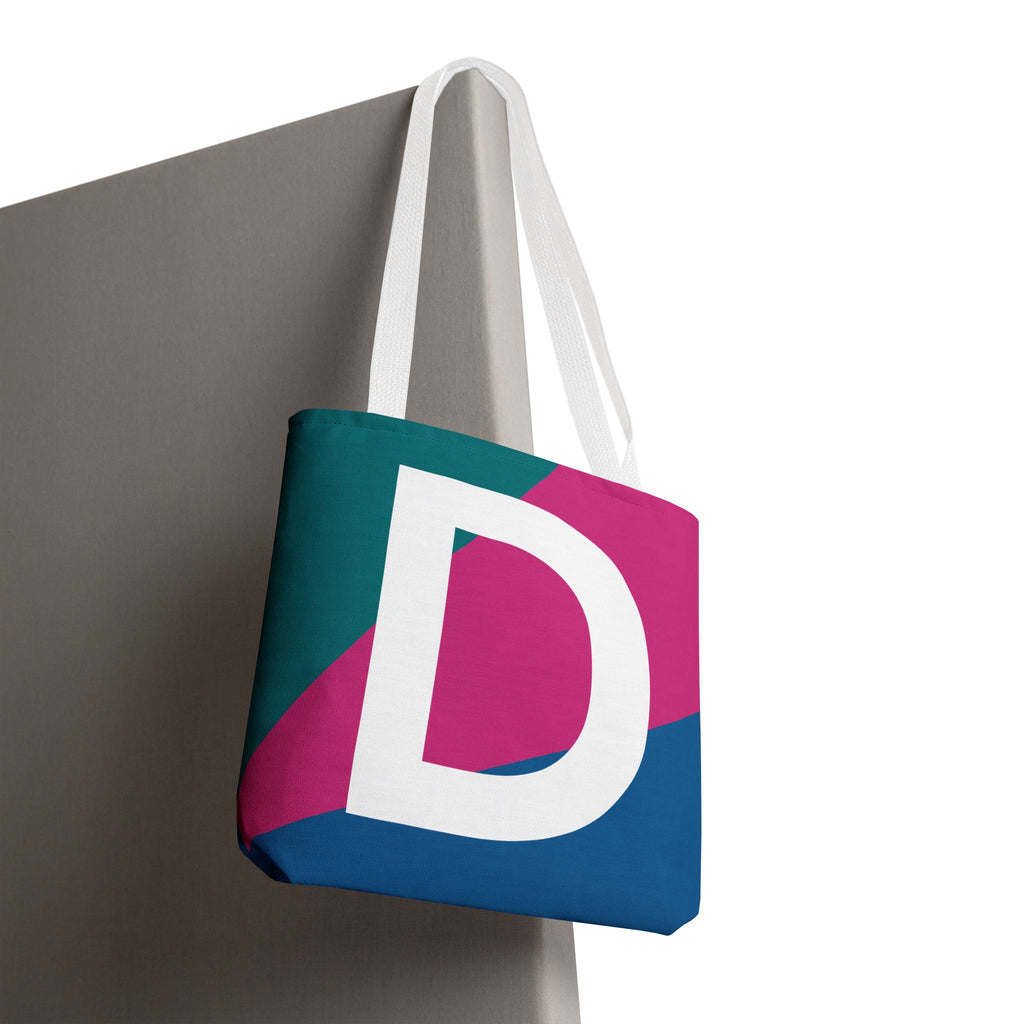 Monogram 'D' Colorblock Tote Bag — Personalized Initial D Shoulder Tote