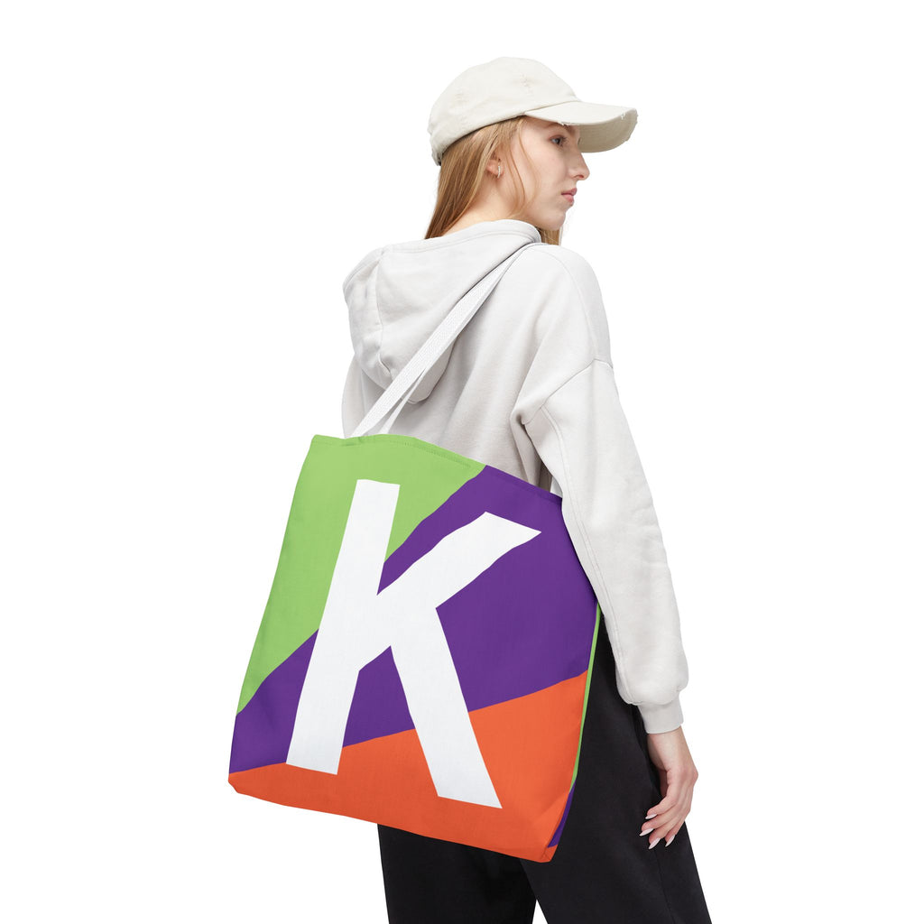 Monogram 'K' Colorblock Tote Bag — Personalized Initial K Shoulder Tote