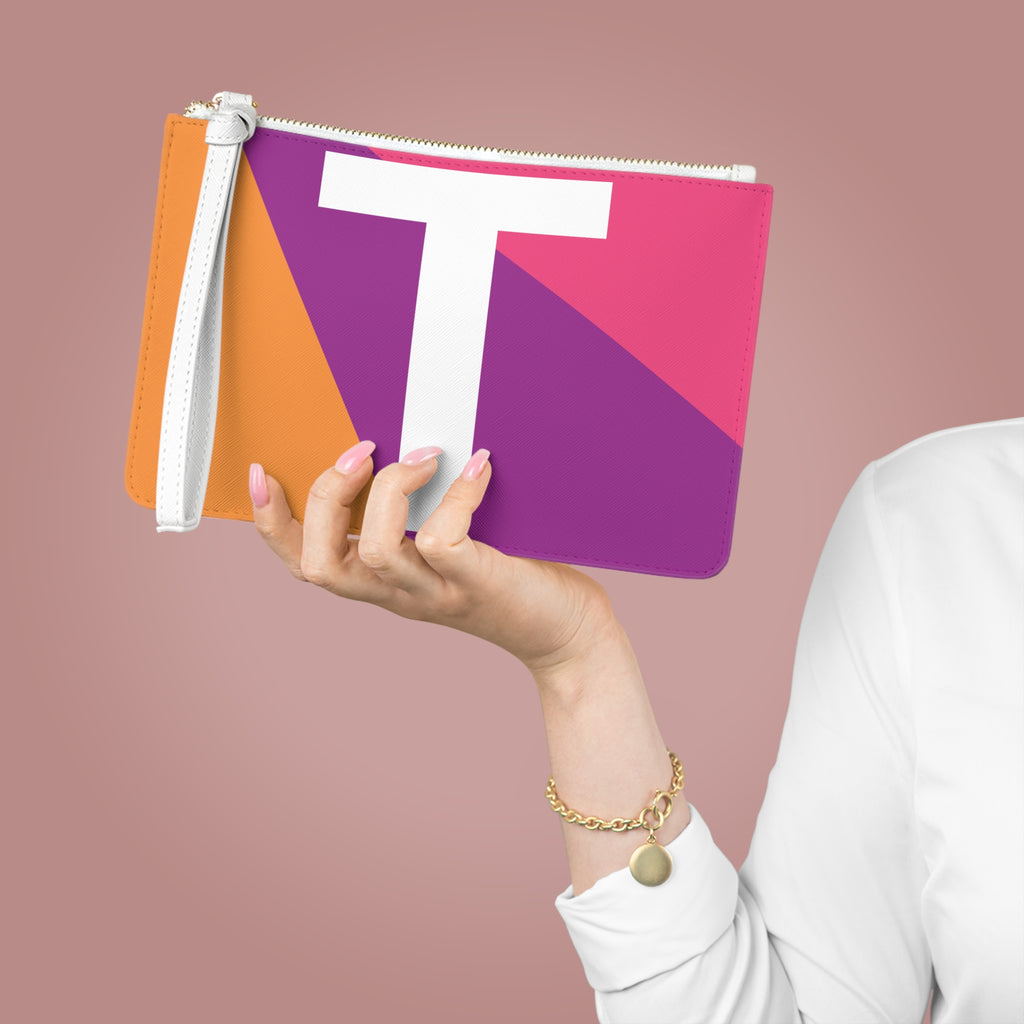 Monogram 'T' Colorblock Clutch Bag — Bold Geometric Wristlet for Everyday & Gifts