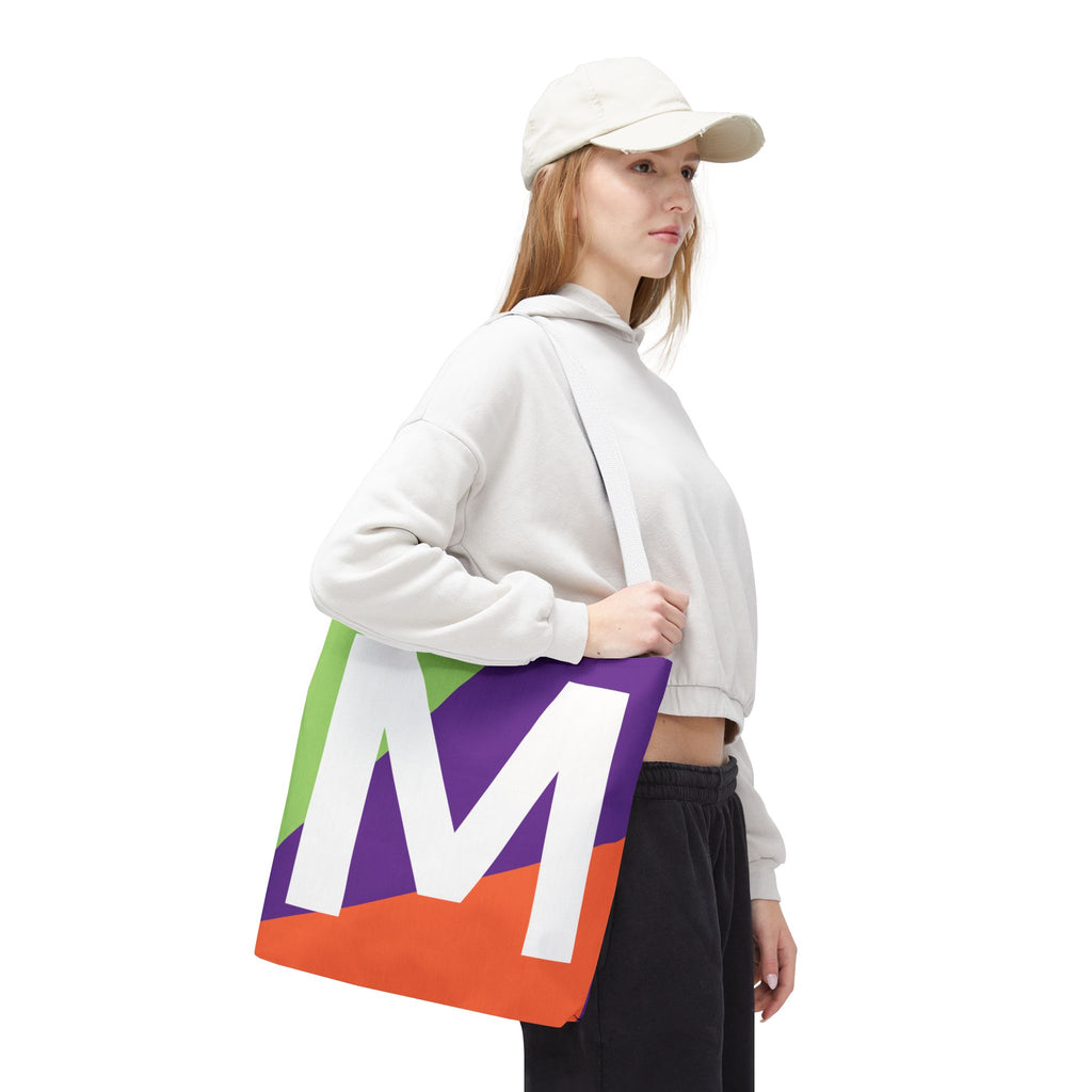 Monogram 'M' Colorblock Tote Bag — Personalized Initial M Shoulder Tote