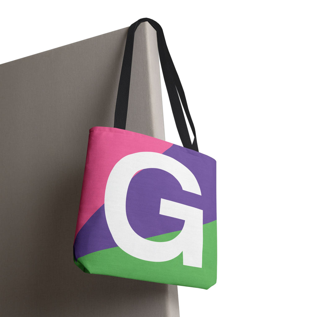 Monogram 'G' Colorblock Tote Bag — Personalized Initial G Shoulder Tote