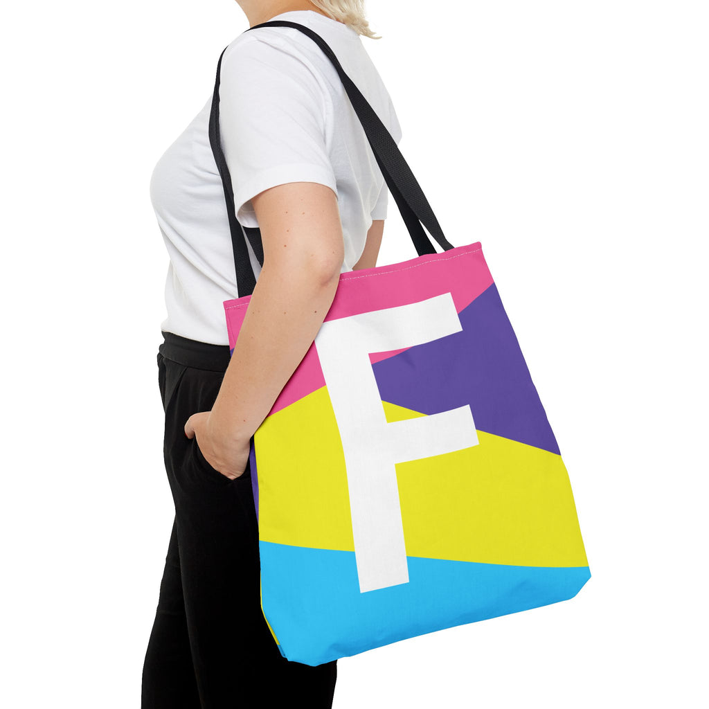 Monogram 'F' Colorblock Tote Bag — Personalized Initial F Shoulder Tote