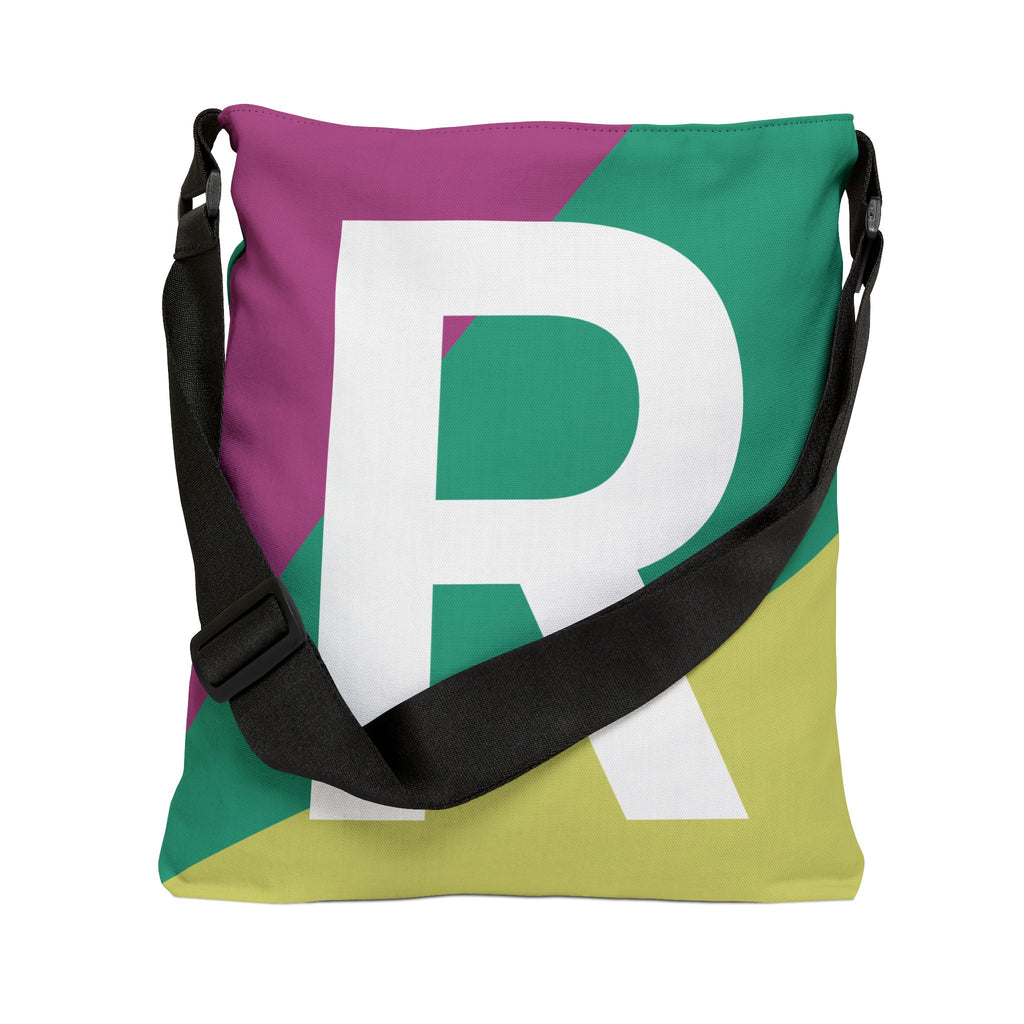 Initial Letter 'R' Colorblock Adjustable Tote Bag — Monogram Alphabet Shoulder Bag