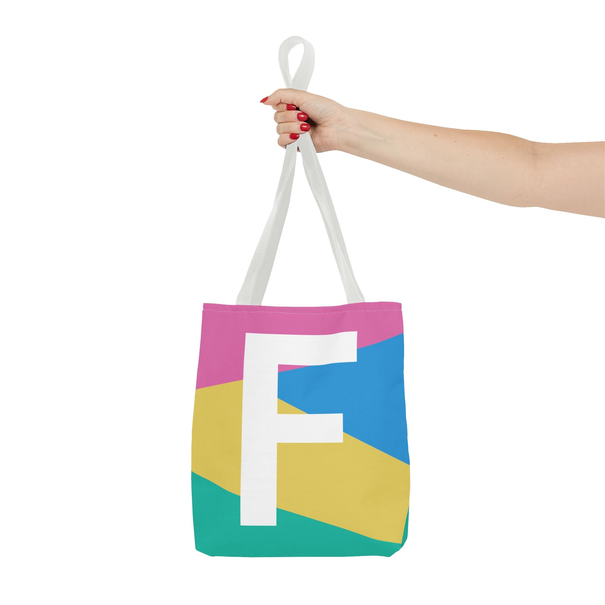 Monogram 'F' Colorblock Tote Bag — Personalized Initial F Shoulder Tote