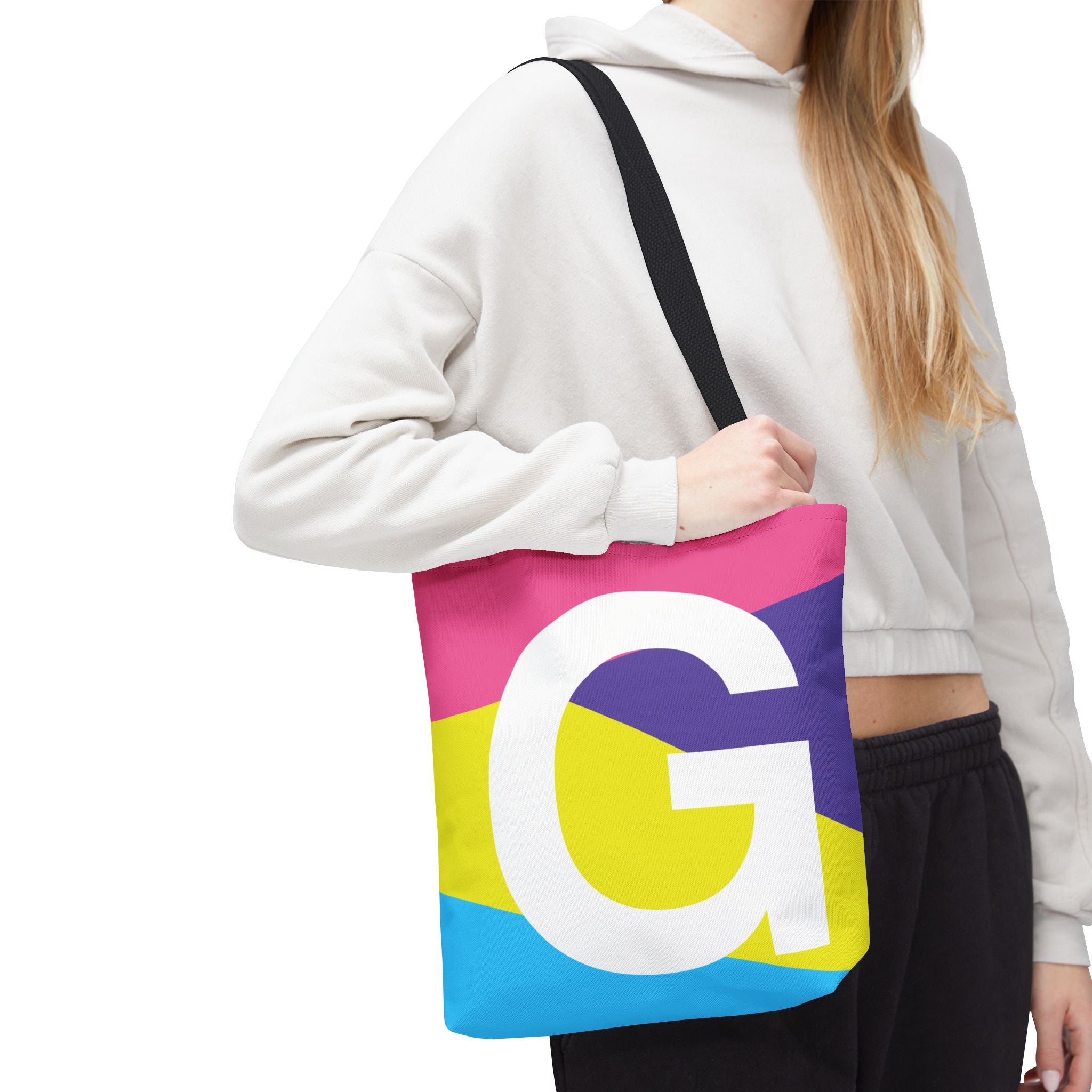 Monogram 'G' Colorblock Tote Bag — Personalized Initial G Shoulder Tote