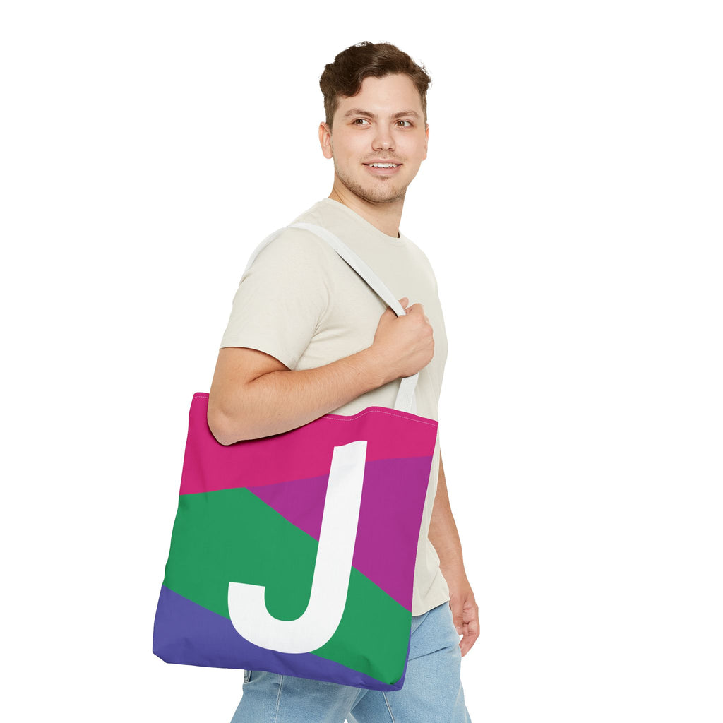 Monogram 'J' Colorblock Tote Bag — Personalized Initial J Shoulder Tote