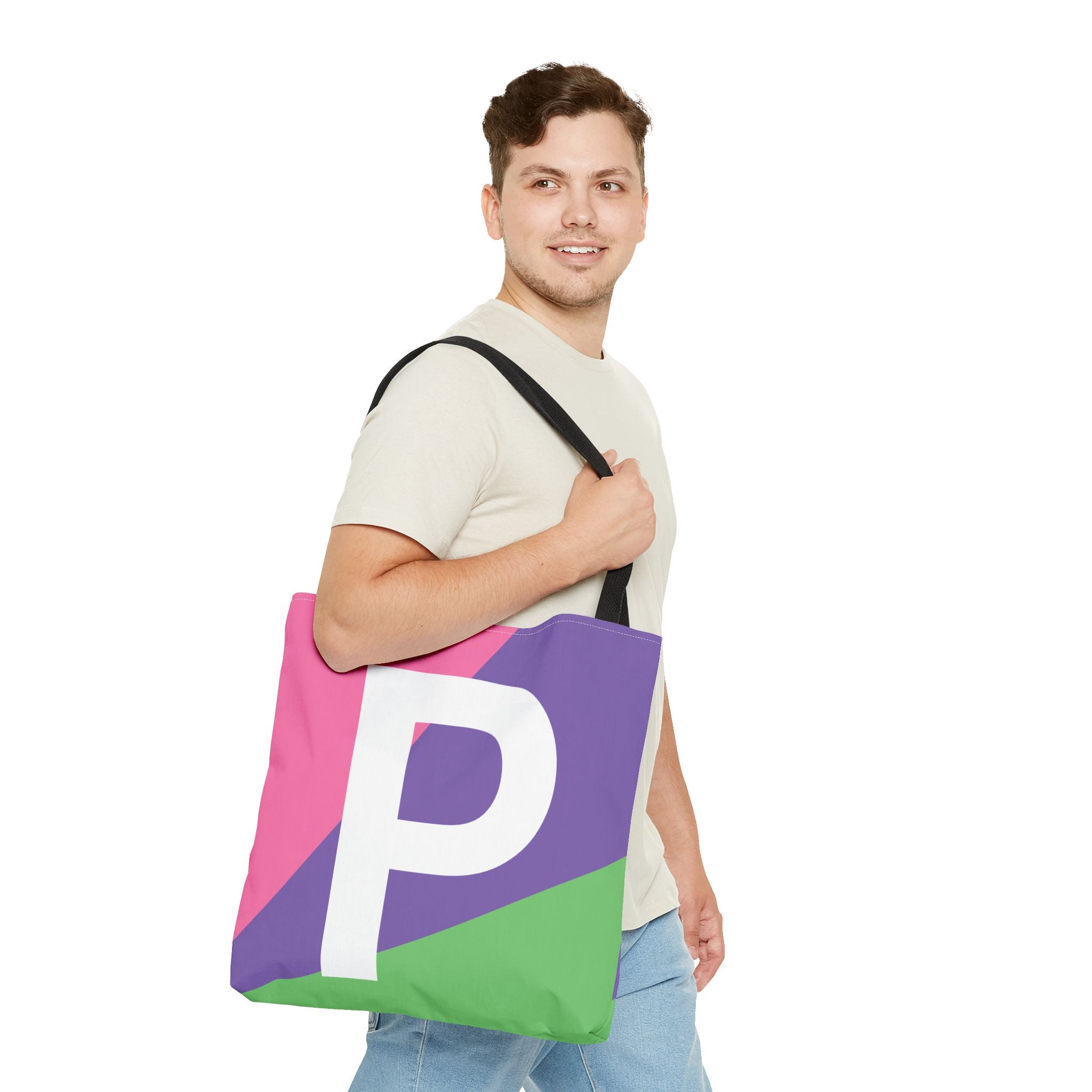 Monogram 'P' Colorblock Tote Bag — Personalized Initial P Shoulder Tote