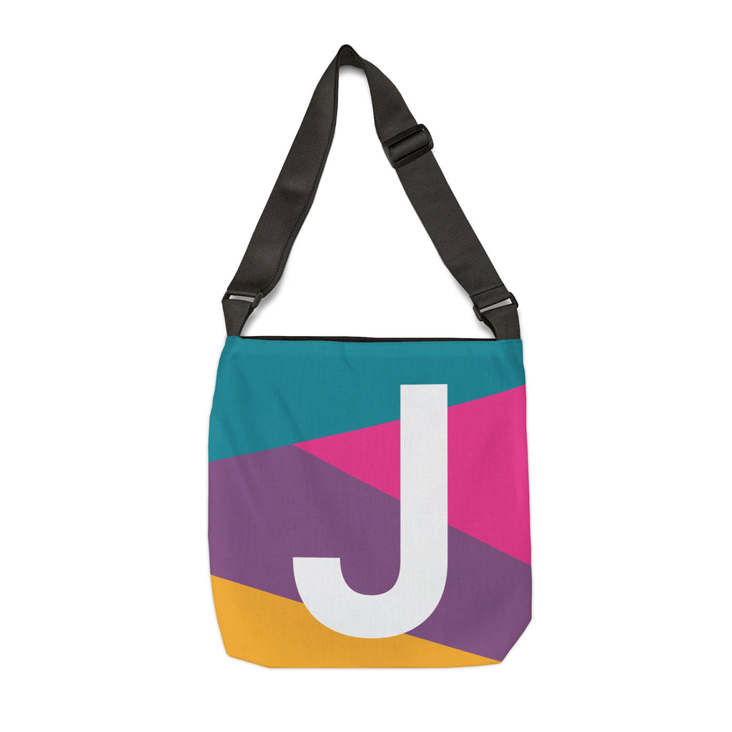 Initial Letter 'J' Colorblock Adjustable Tote Bag — Monogram Alphabet Shoulder Bag