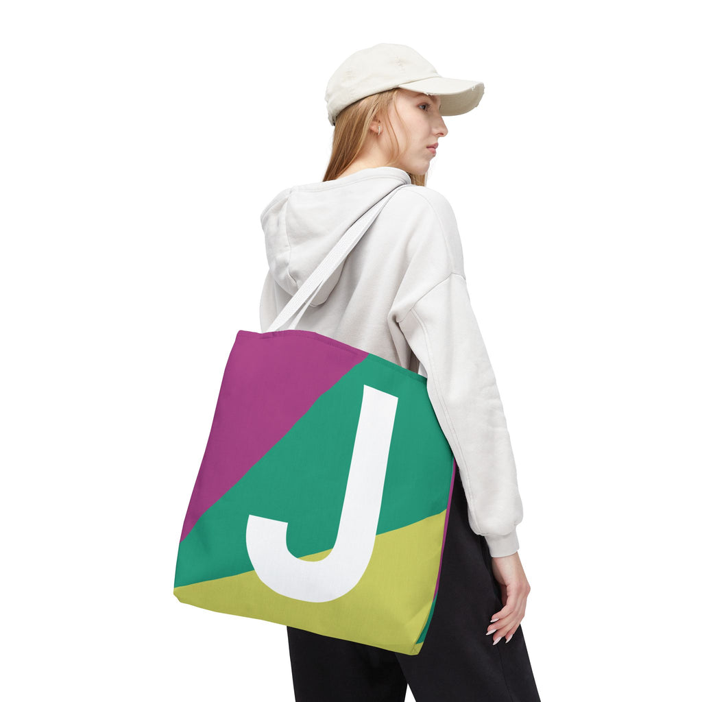 Monogram 'J' Colorblock Tote Bag — Personalized Initial J Shoulder Tote