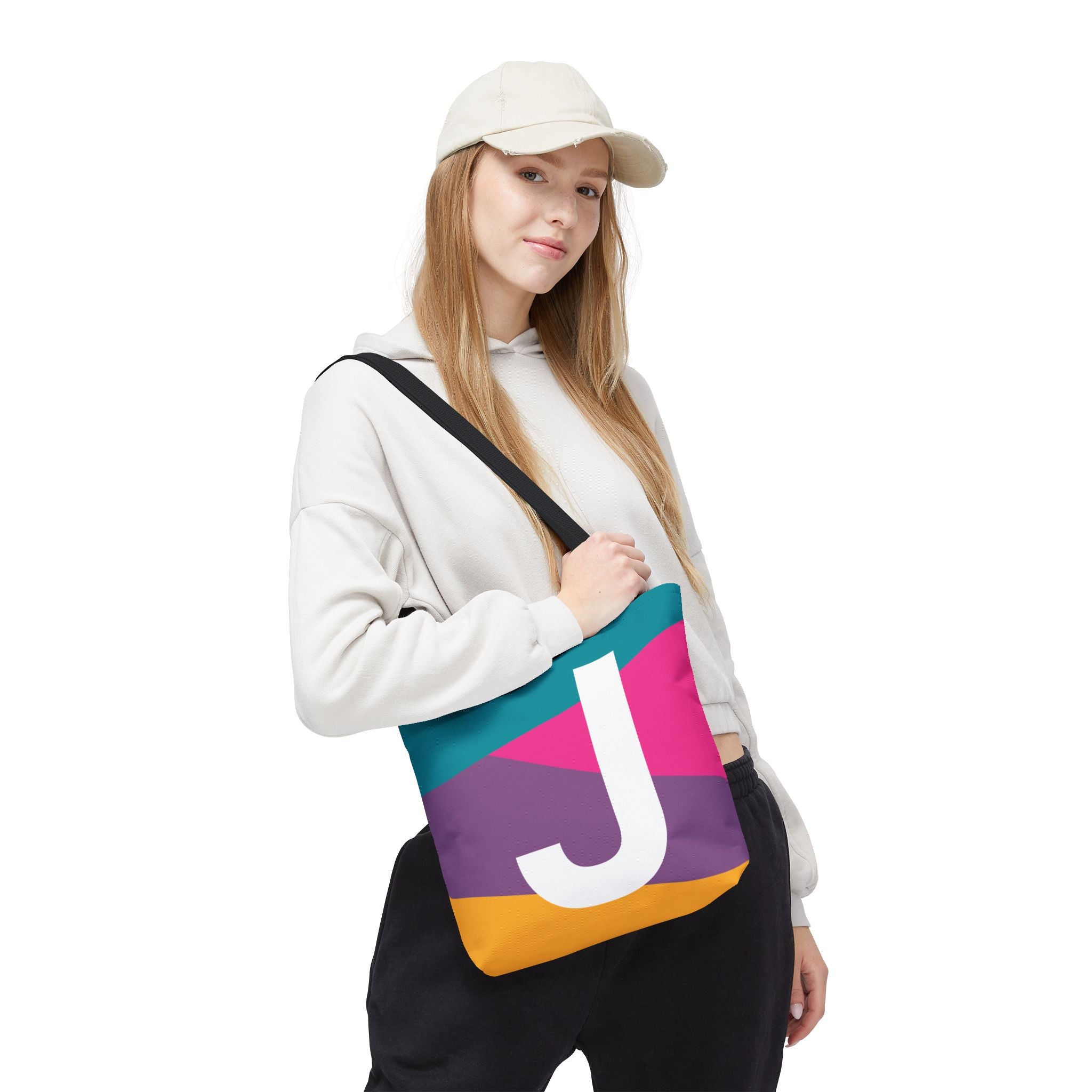 Monogram 'J' Colorblock Tote Bag — Personalized Initial J Shoulder Tote