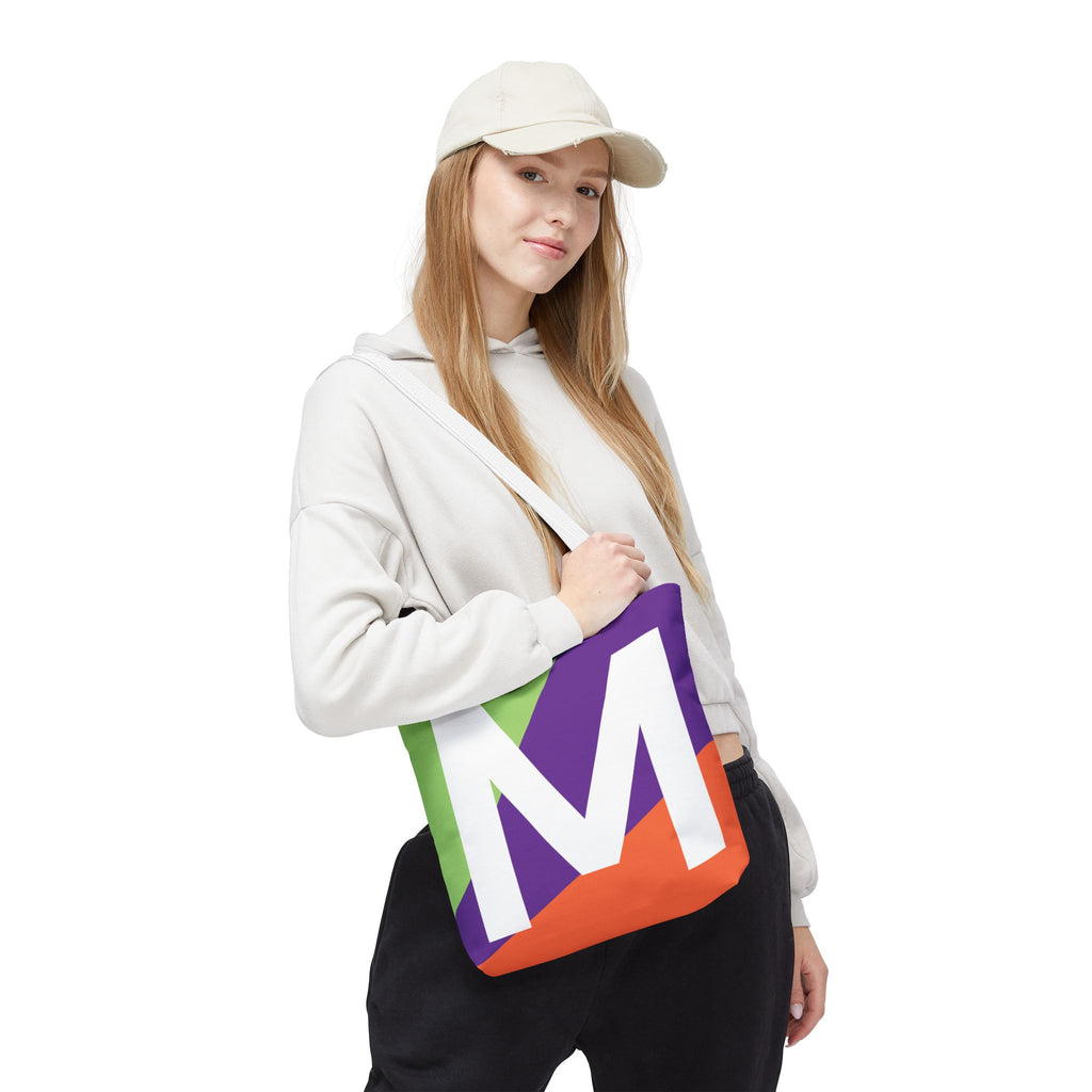 Monogram 'M' Colorblock Tote Bag — Personalized Initial M Shoulder Tote