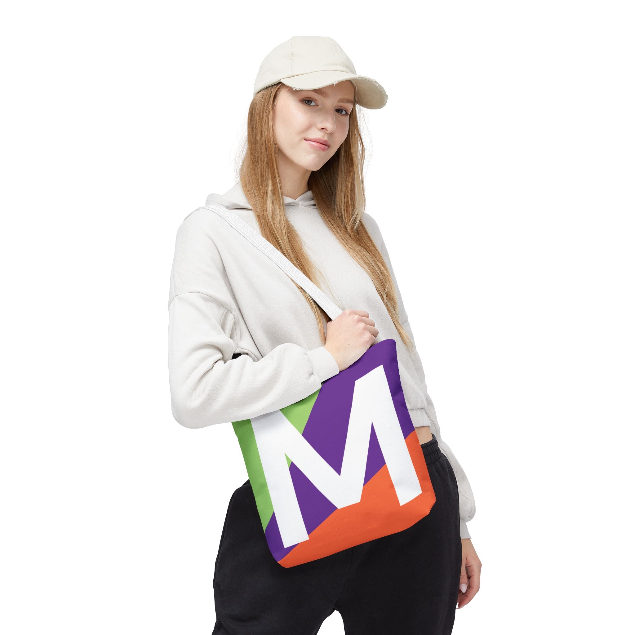Monogram 'M' Colorblock Tote Bag — Personalized Initial M Shoulder Tote