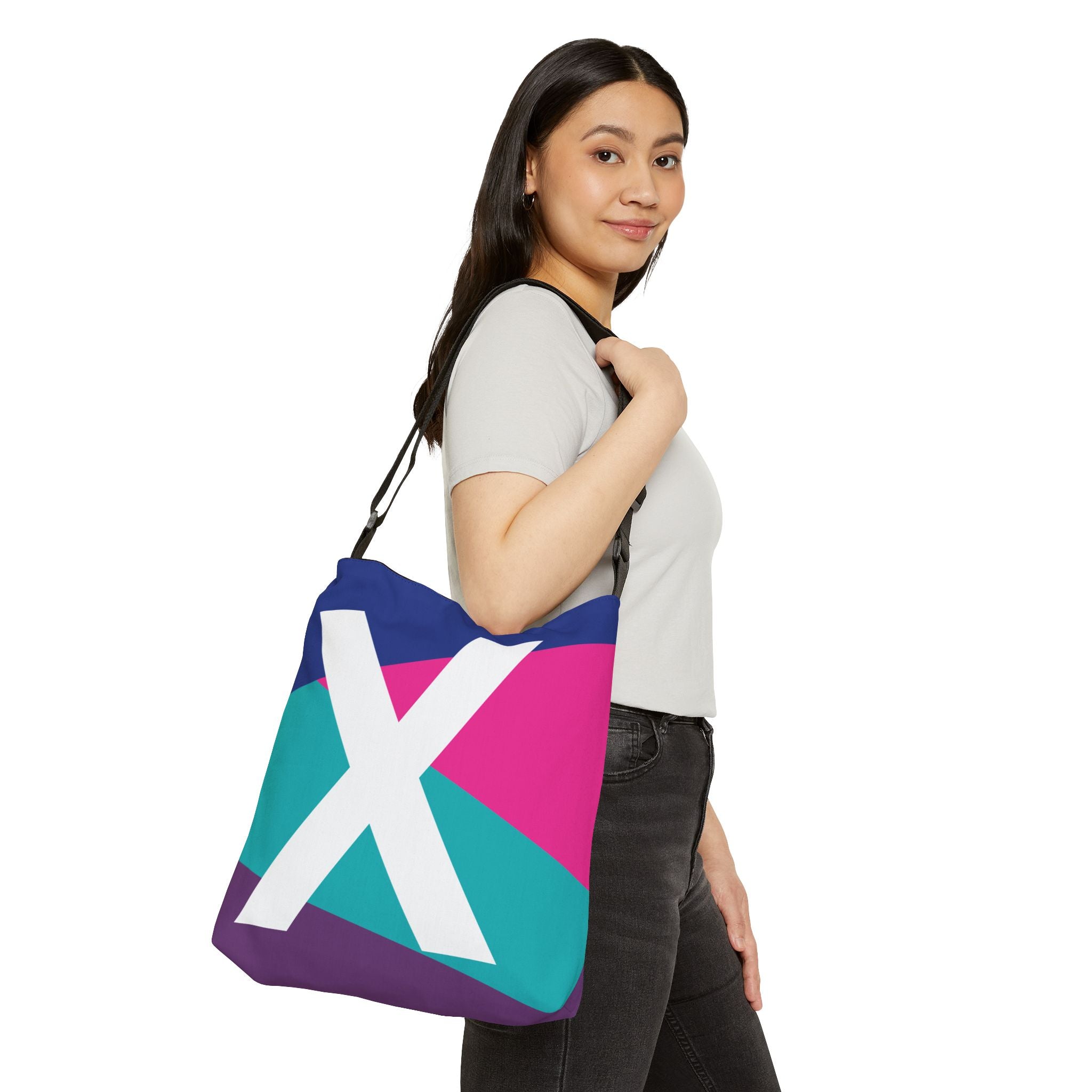 Initial Letter 'X' Colorblock Adjustable Tote Bag — Monogram Alphabet Shoulder Bag