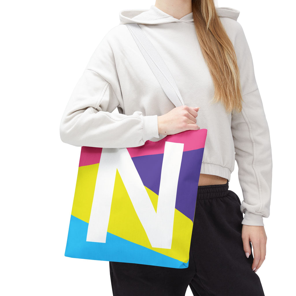 Monogram 'N' Colorblock Tote Bag — Personalized Initial N Shoulder Tote