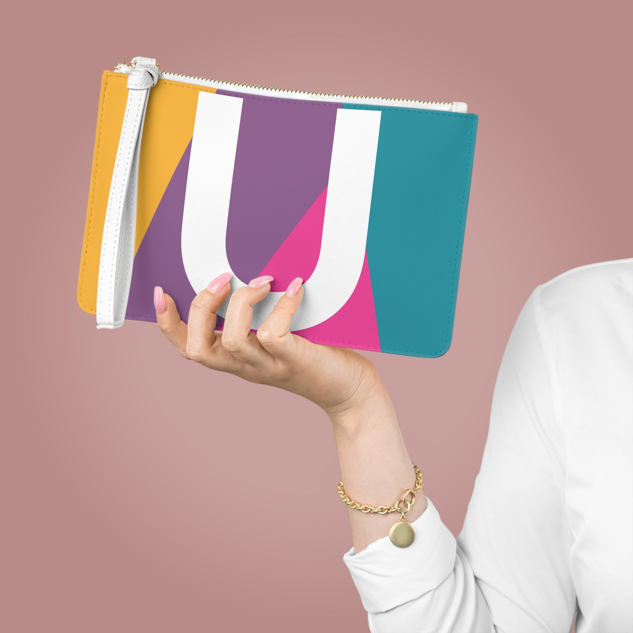 Monogram 'U' Colorblock Clutch Bag — Bold Geometric Wristlet for Everyday & Gifts