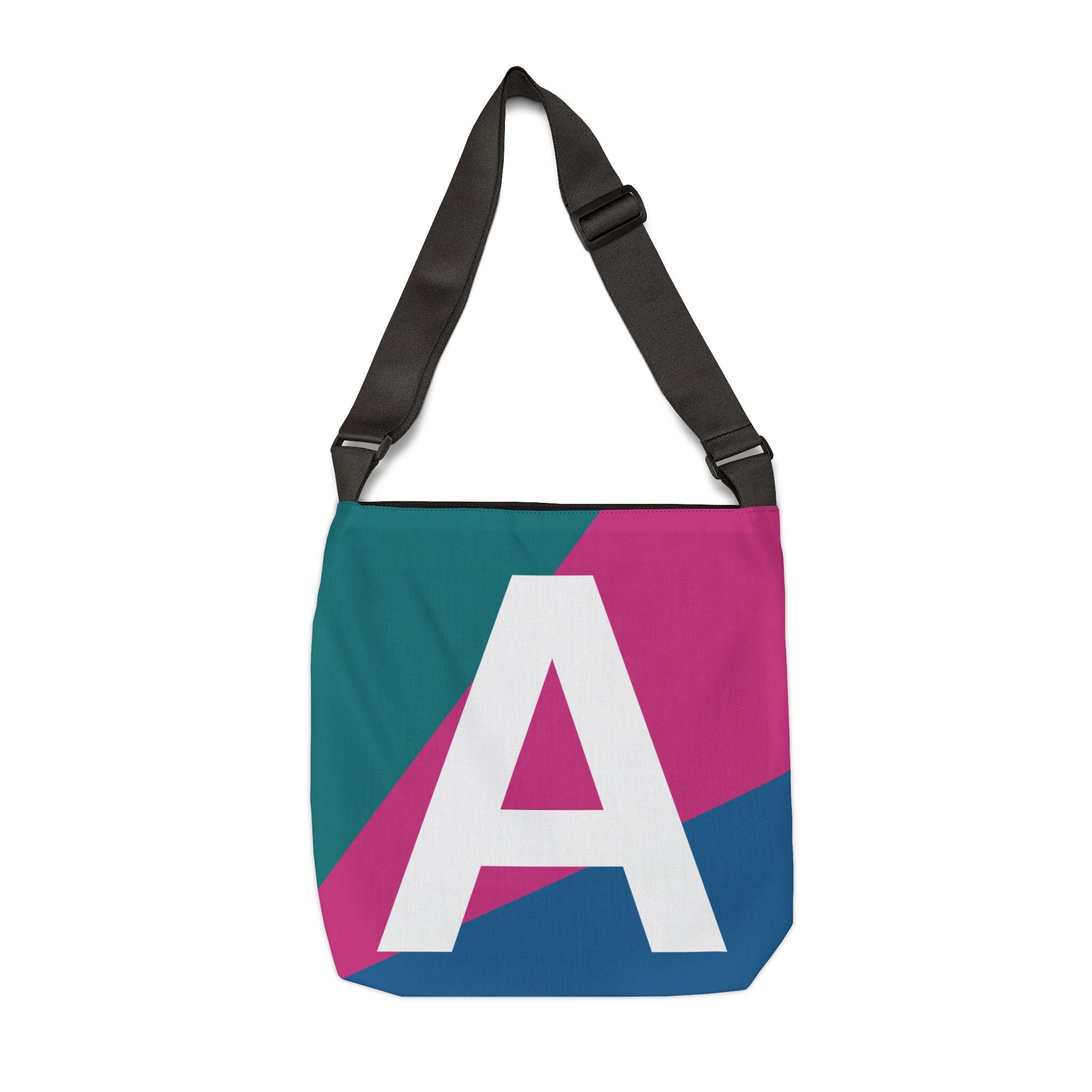 Initial Letter 'A' Colorblock Adjustable Tote Bag — Monogram Alphabet Shoulder Bag