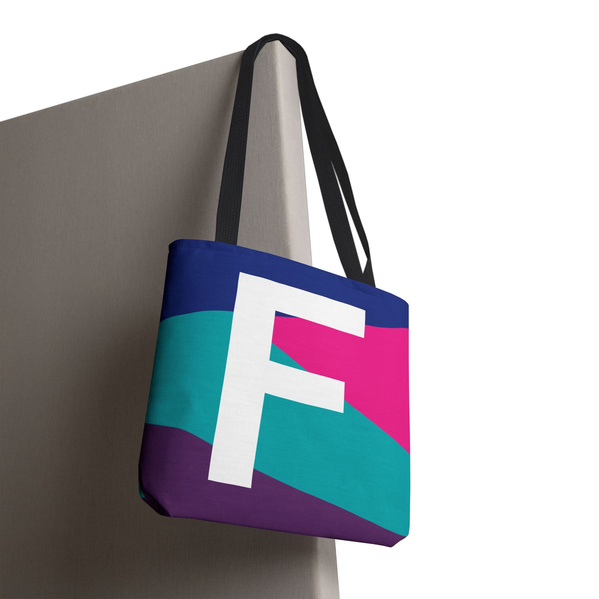 Monogram 'F' Colorblock Tote Bag — Personalized Initial F Shoulder Tote