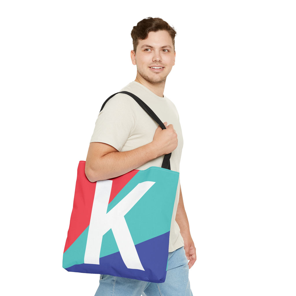 Monogram 'K' Colorblock Tote Bag — Personalized Initial K Shoulder Tote
