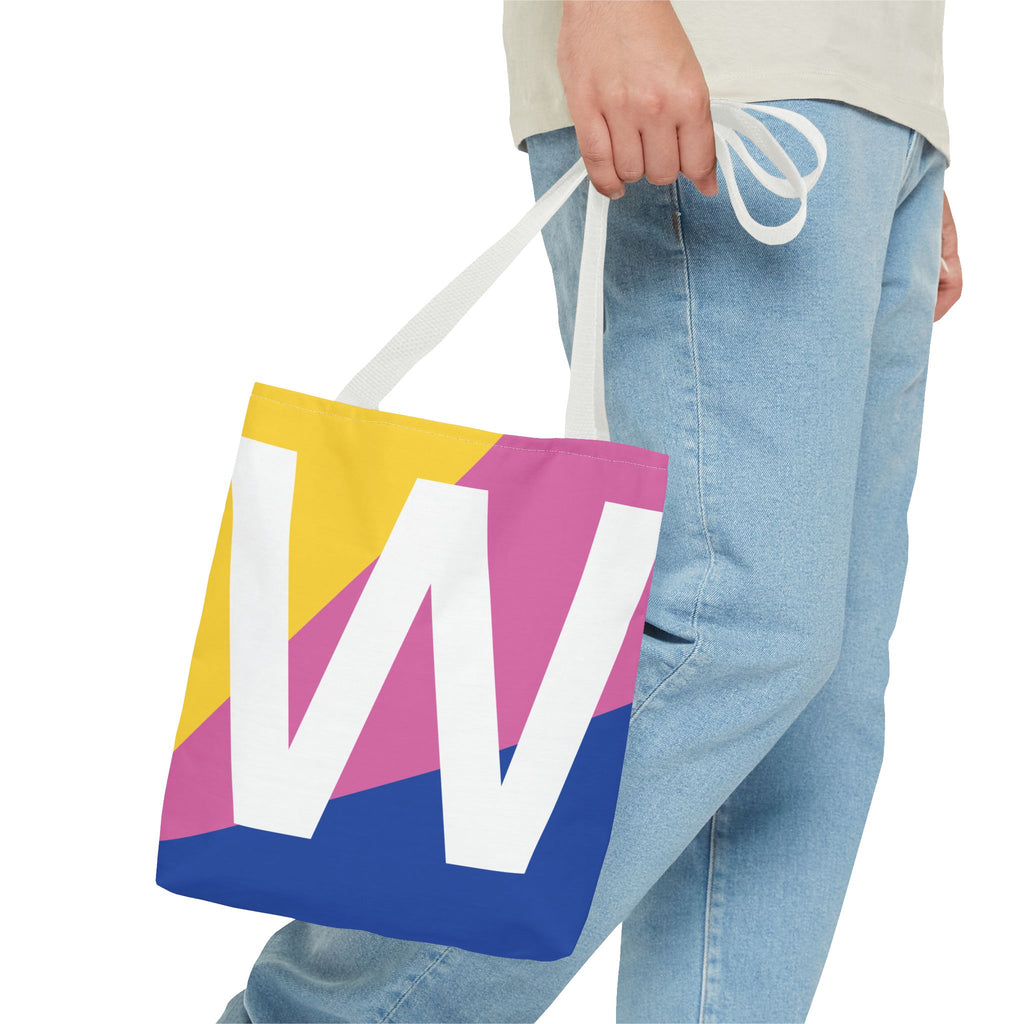 Monogram 'W' Colorblock Tote Bag — Personalized Initial W Shoulder Tote