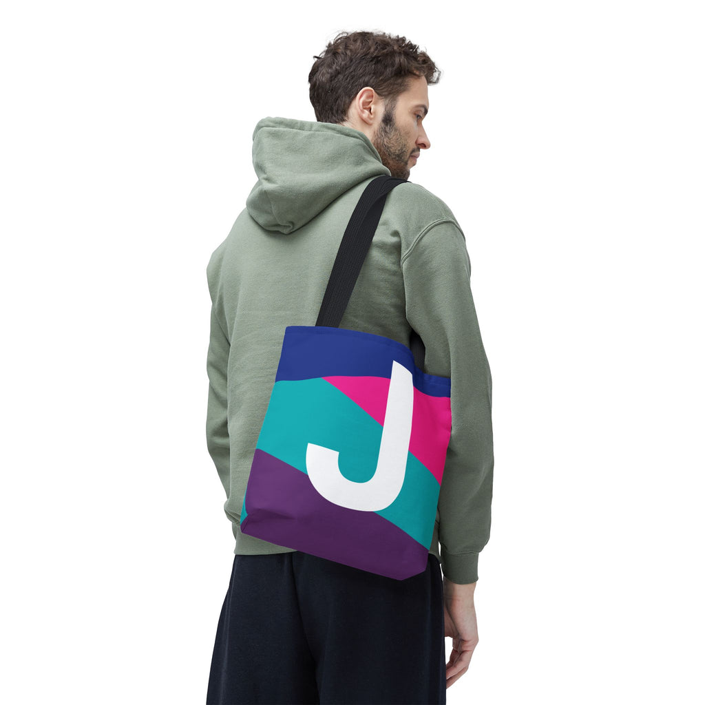 Monogram 'J' Colorblock Tote Bag — Personalized Initial J Shoulder Tote