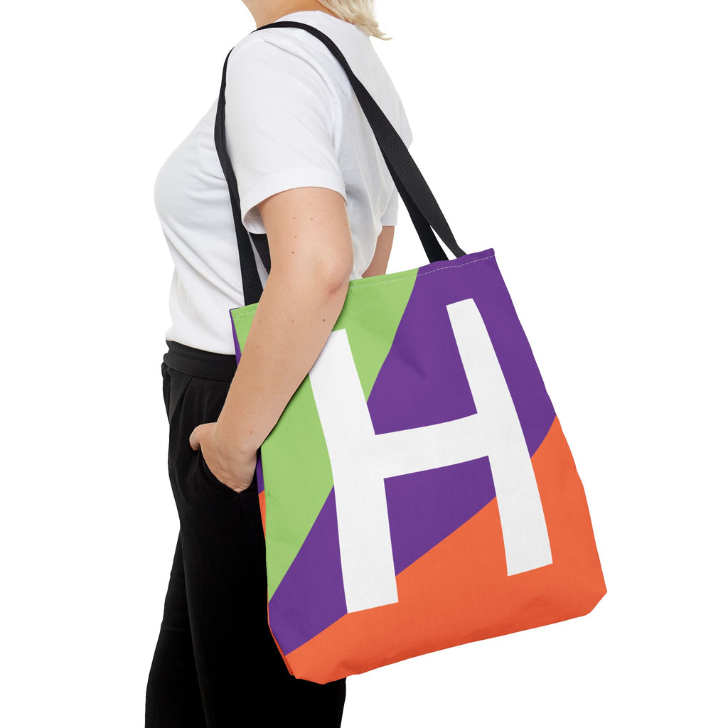 Monogram 'H' Colorblock Tote Bag — Personalized Initial H Shoulder Tote