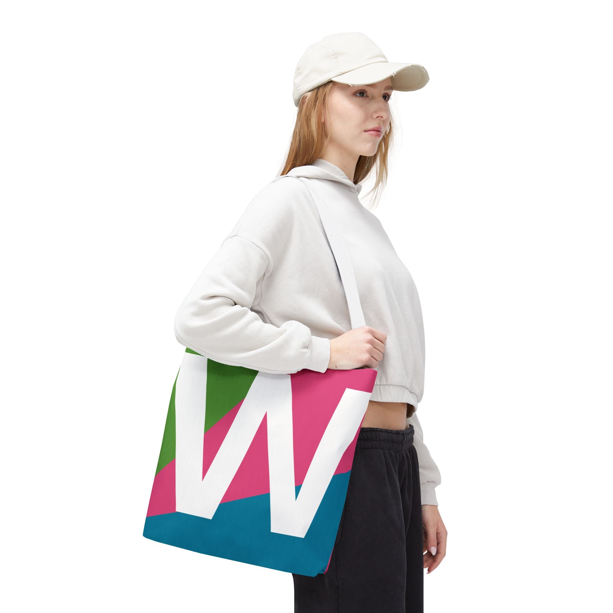 Monogram 'W' Colorblock Tote Bag — Personalized Initial W Shoulder Tote