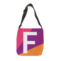 Initial Letter 'F' Colorblock Adjustable Tote Bag — Monogram Alphabet Shoulder Bag