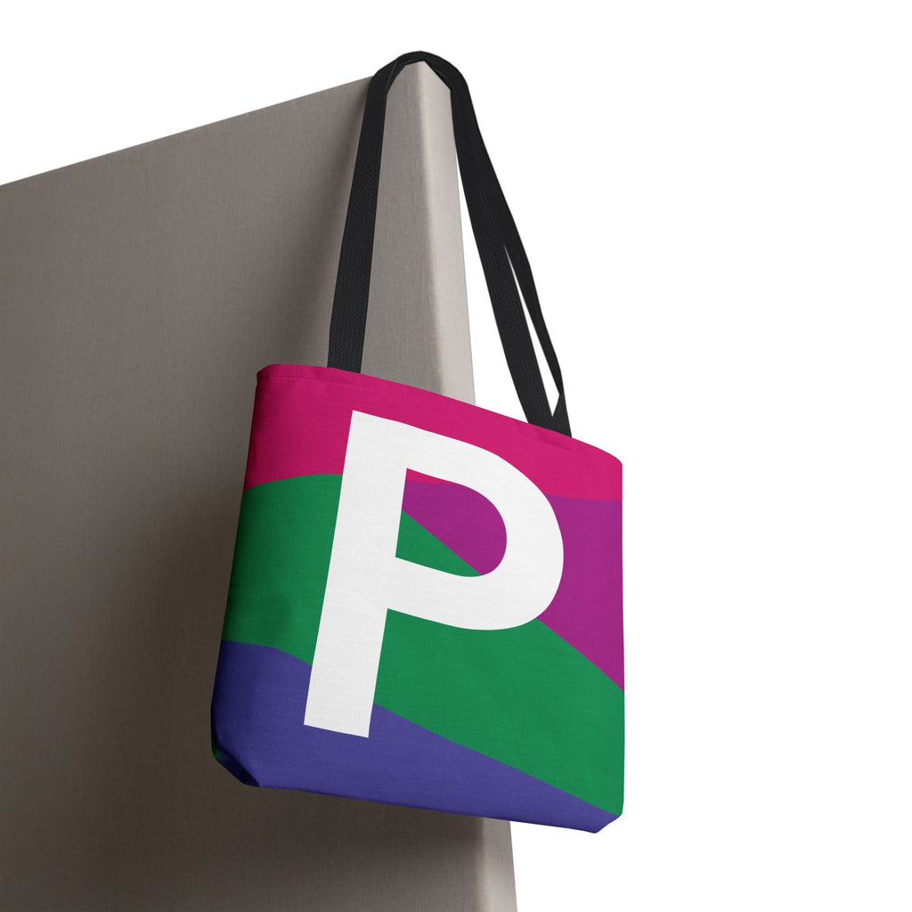 Monogram 'P' Colorblock Tote Bag — Personalized Initial P Shoulder Tote