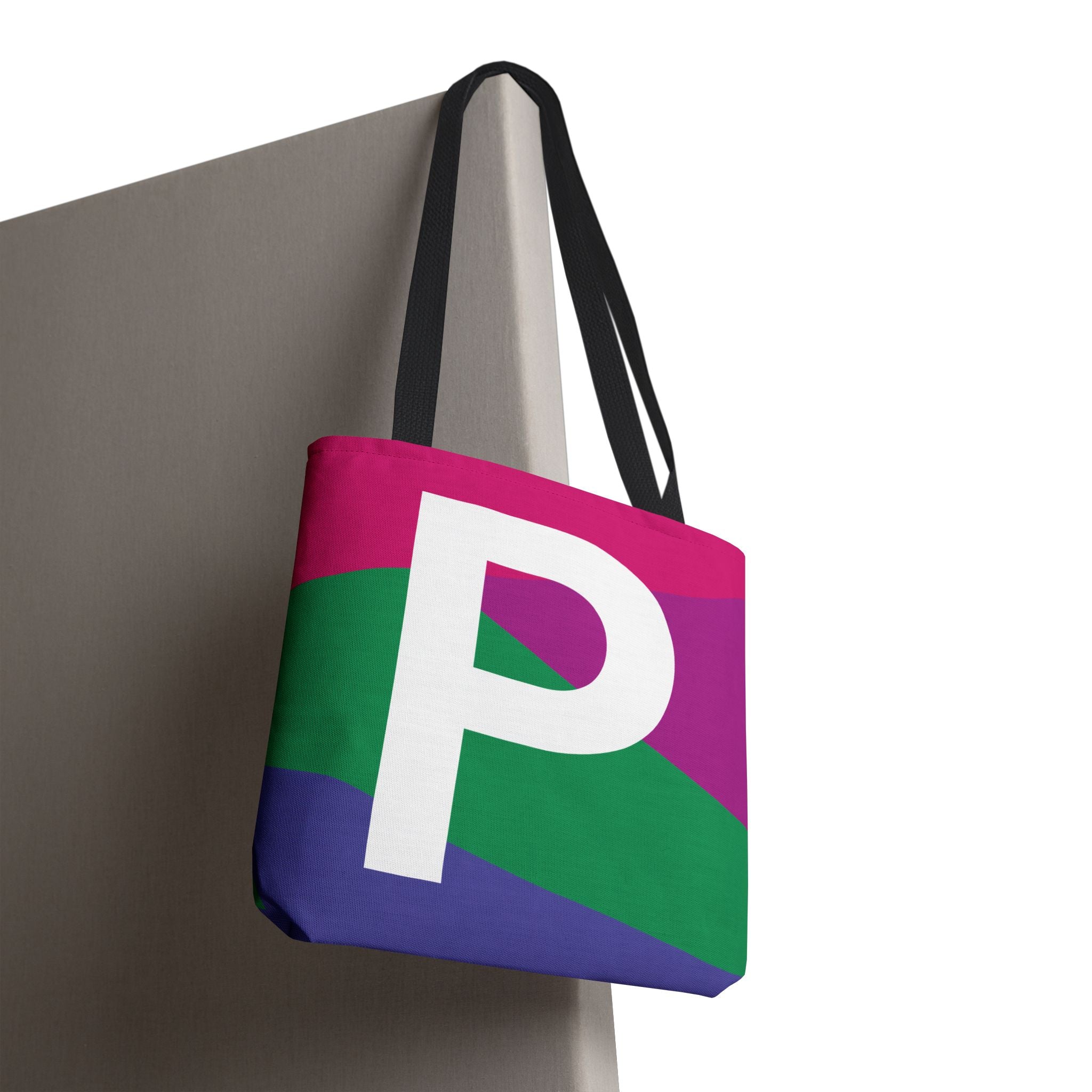 Monogram 'P' Colorblock Tote Bag — Personalized Initial P Shoulder Tote