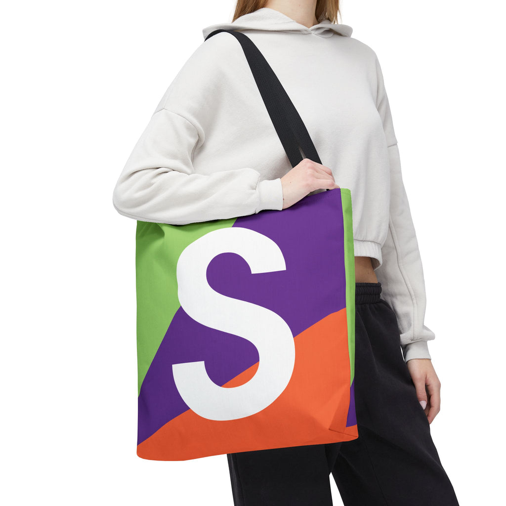 Monogram 'S' Colorblock Tote Bag — Personalized Initial S Shoulder Tote