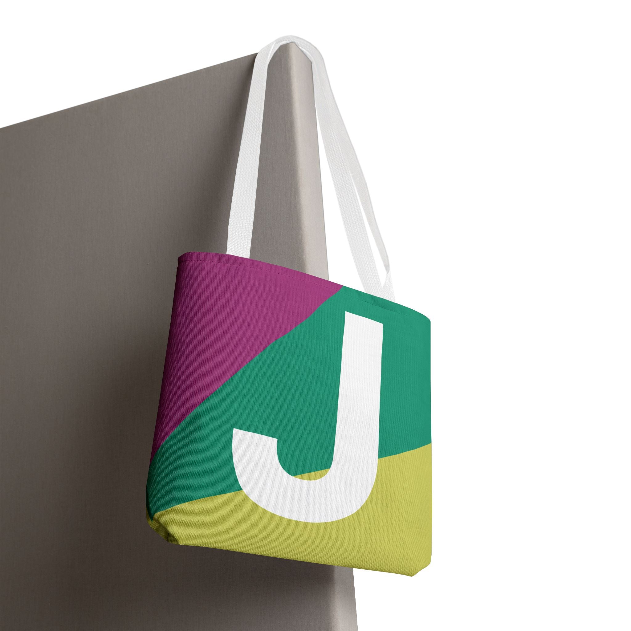 Monogram 'J' Colorblock Tote Bag — Personalized Initial J Shoulder Tote