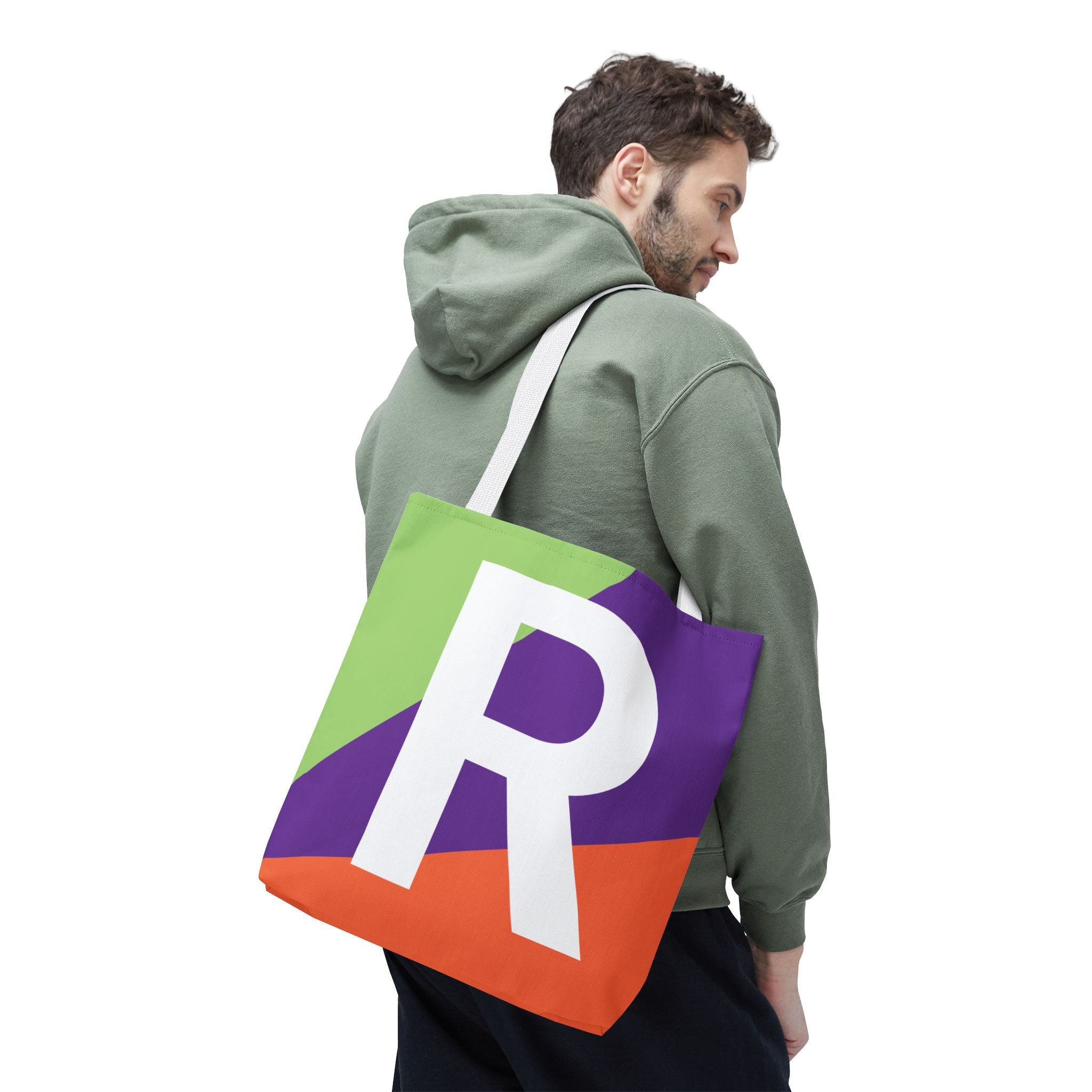 Monogram 'R' Colorblock Tote Bag — Personalized Initial R Shoulder Tote
