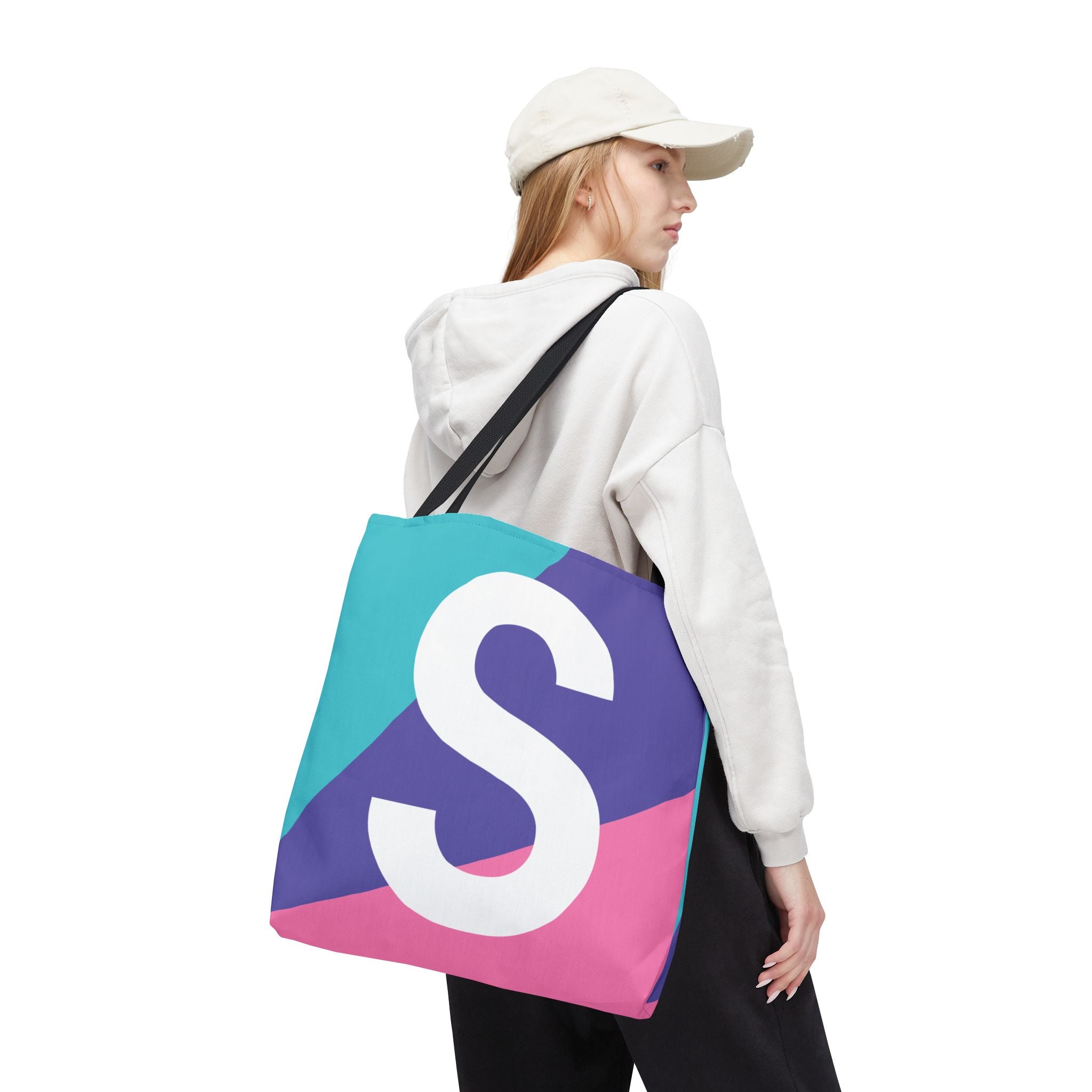 Monogram 'S' Colorblock Tote Bag — Personalized Initial S Shoulder Tote