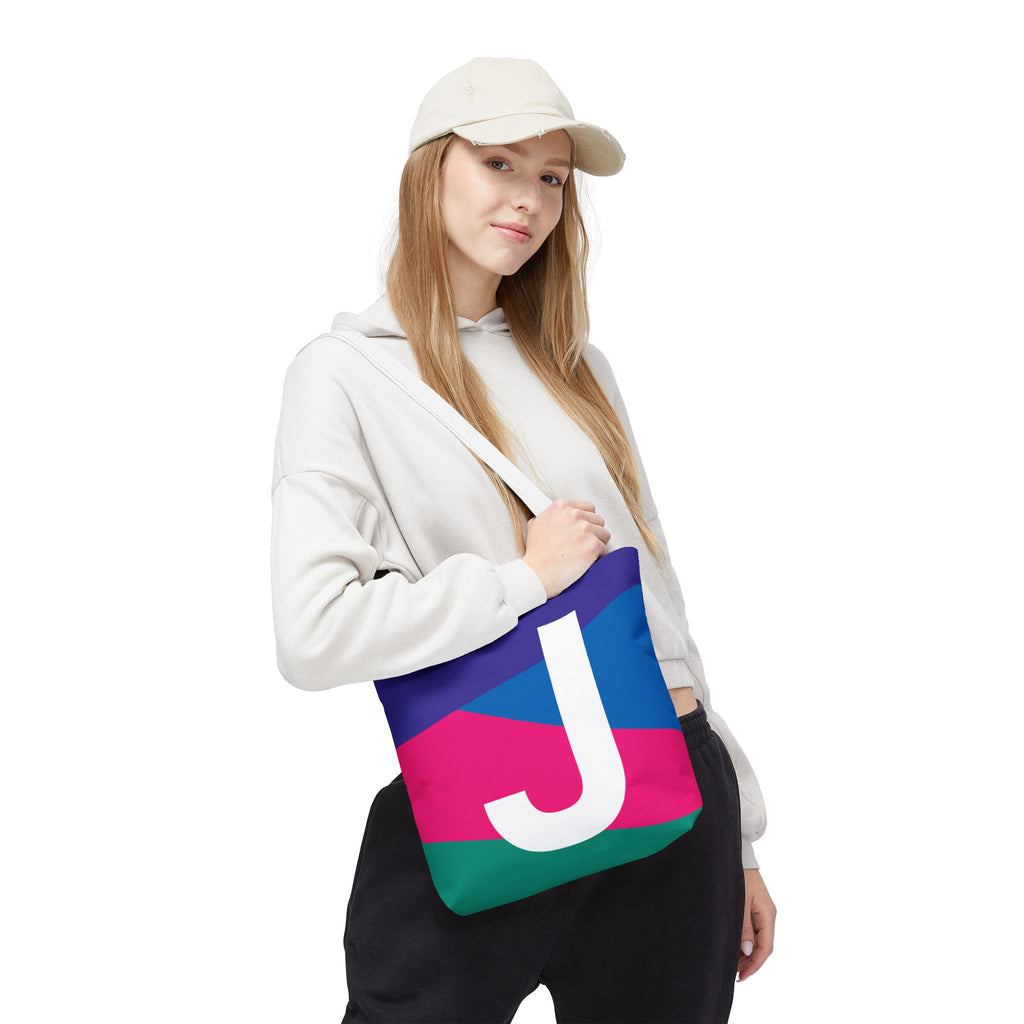 Monogram 'J' Colorblock Tote Bag — Personalized Initial J Shoulder Tote