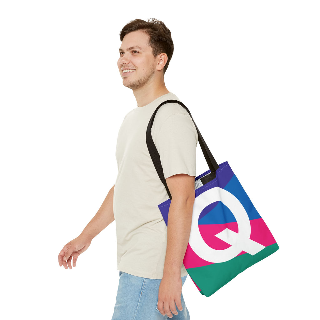 Monogram 'Q' Colorblock Tote Bag — Personalized Initial Q Shoulder Tote