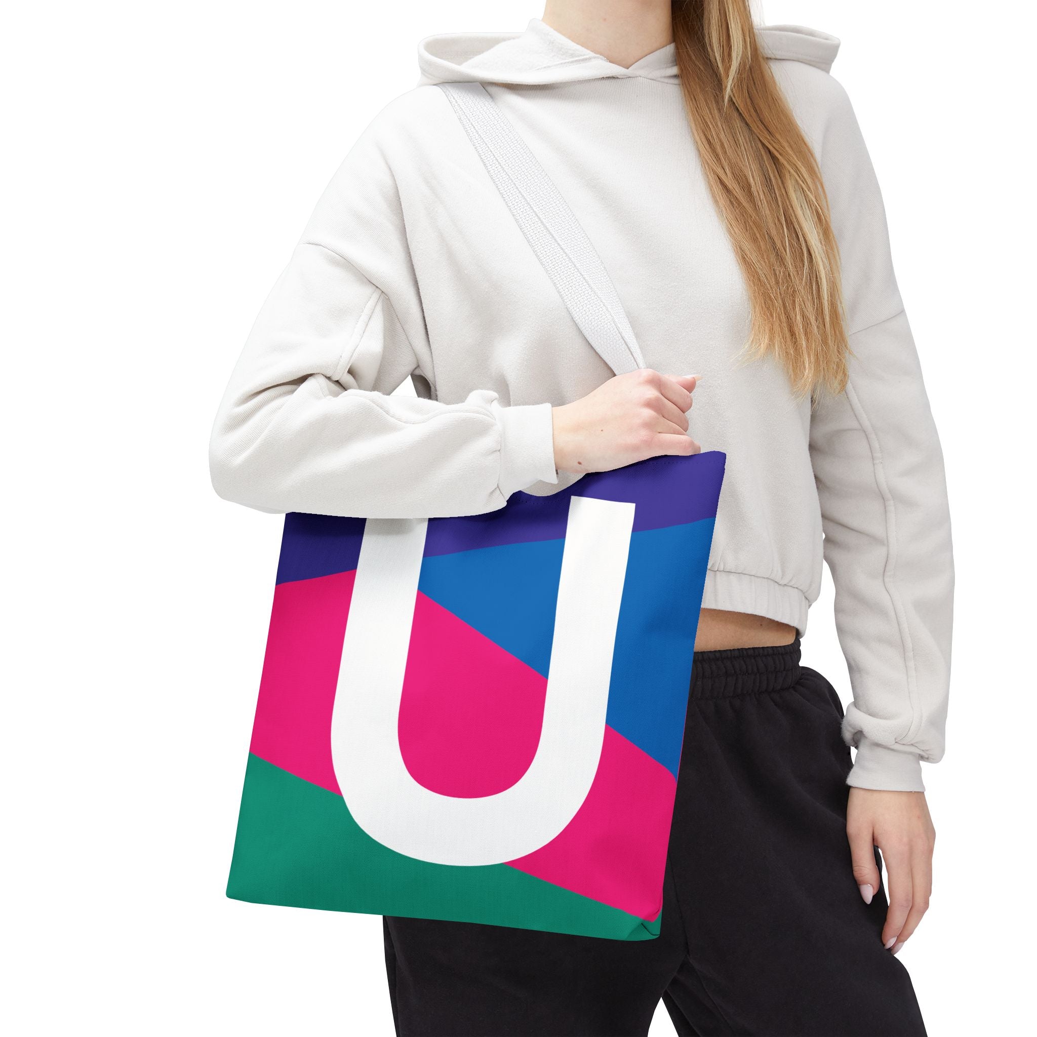 Monogram 'U' Colorblock Tote Bag — Personalized Initial U Shoulder Tote