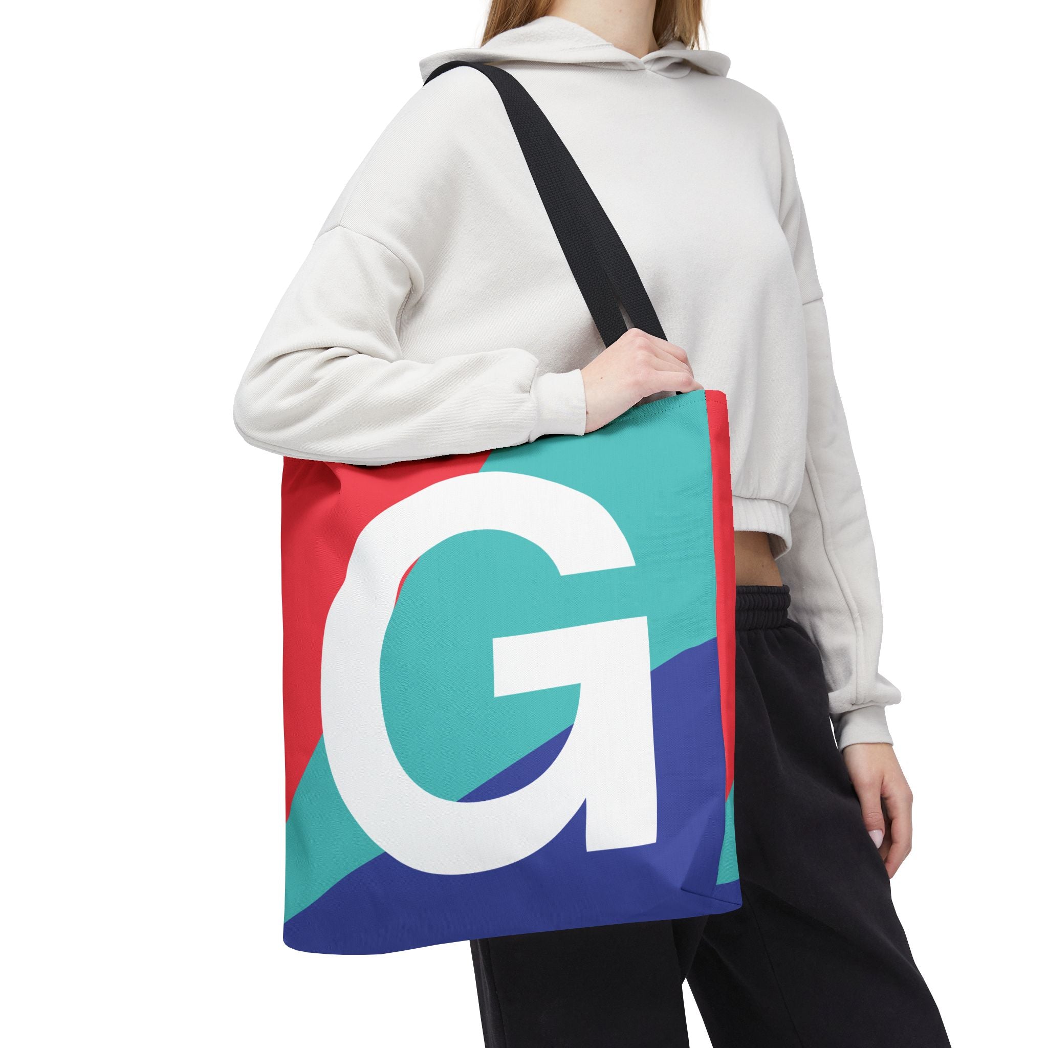 Monogram 'G' Colorblock Tote Bag — Personalized Initial G Shoulder Tote